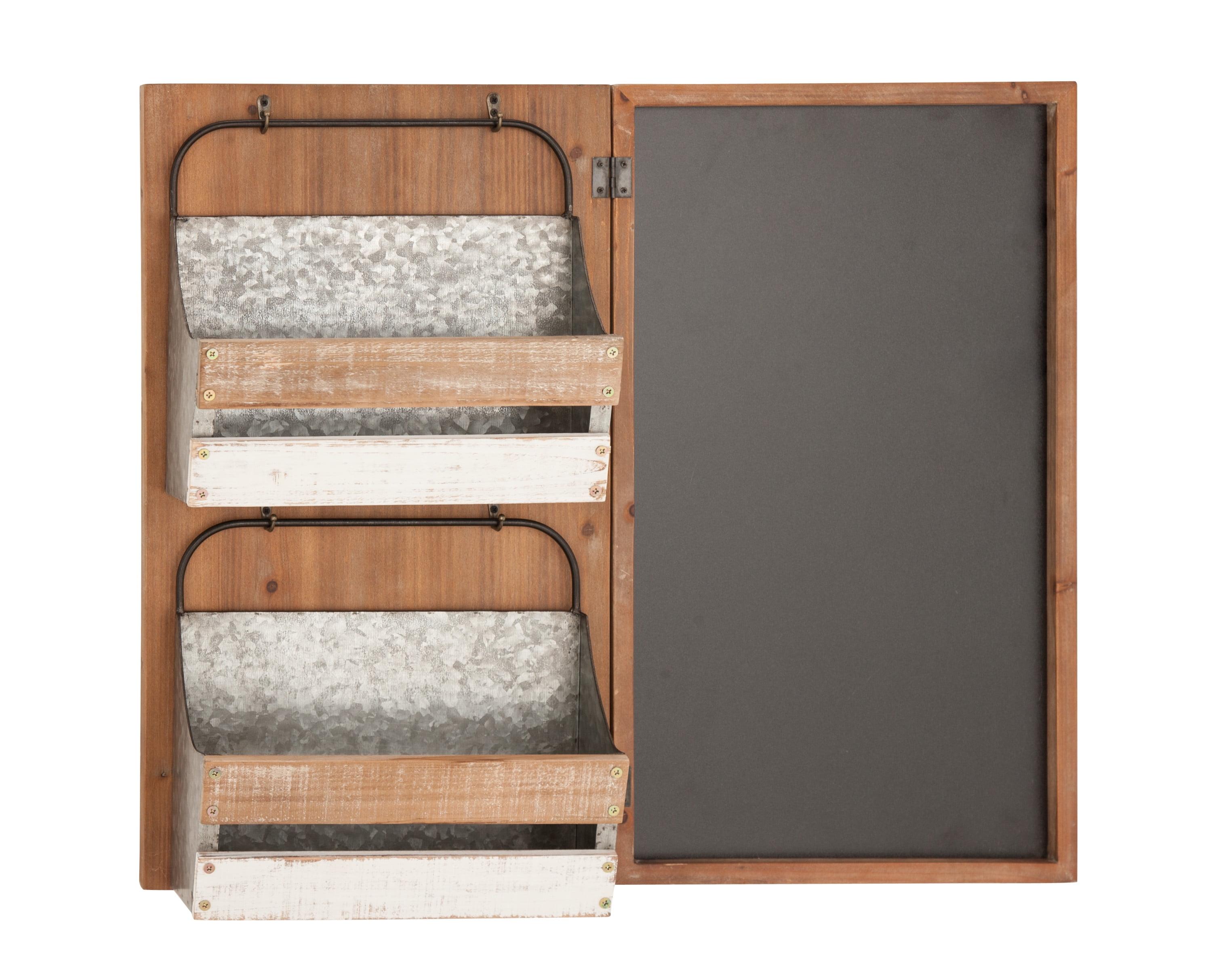 DecMode 28" x 23" Brown Wood Farmhouse Magazine Rack Holder