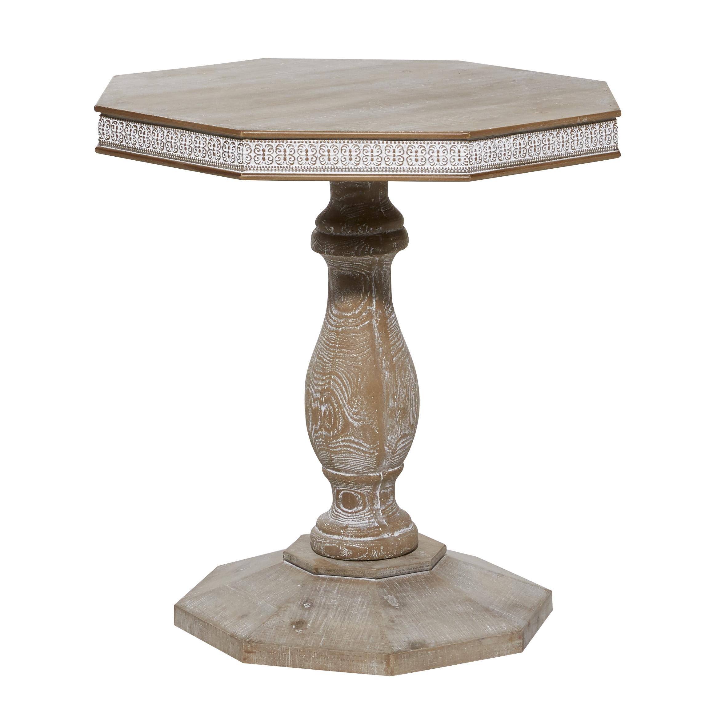 Farmhouse Whitewashed Wood Accent Table Brown - Olivia & May: Handcrafted, No Assembly Required