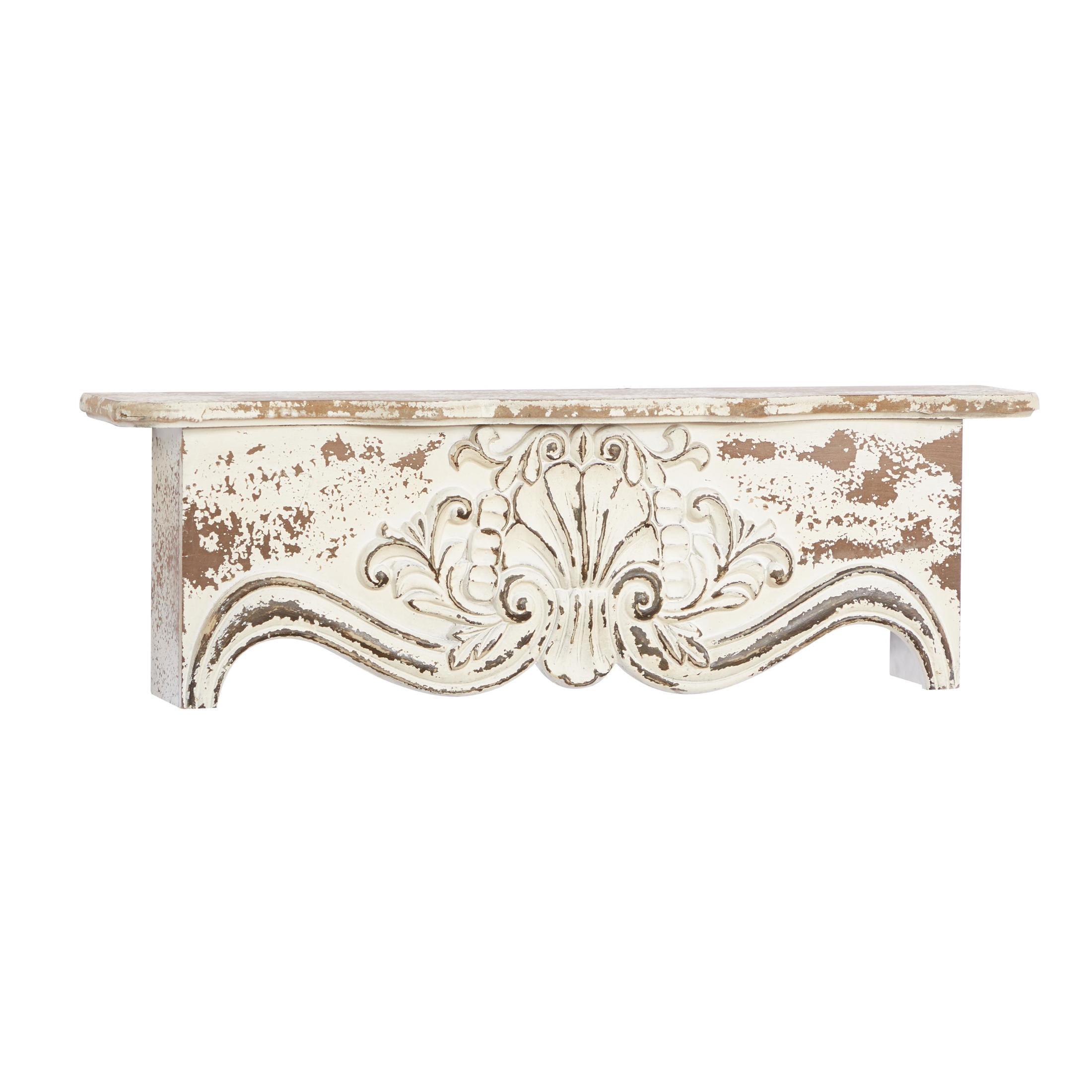 Kelly Clarkson Home Elicia White Wood Scroll Distressed 1 Shelf Room Wall Shelf