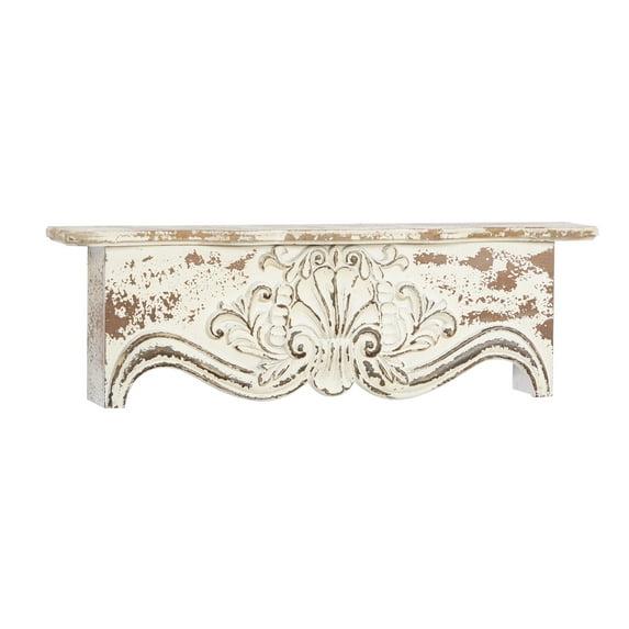 Kelly Clarkson Home Elicia White Wood Scroll Distressed 1 Shelf Room Wall Shelf