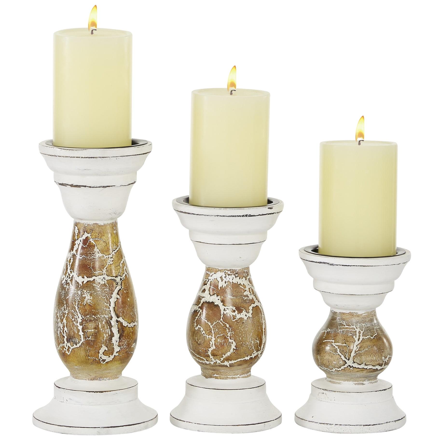 Beige Mango Wood 3-Piece Candelabra Set