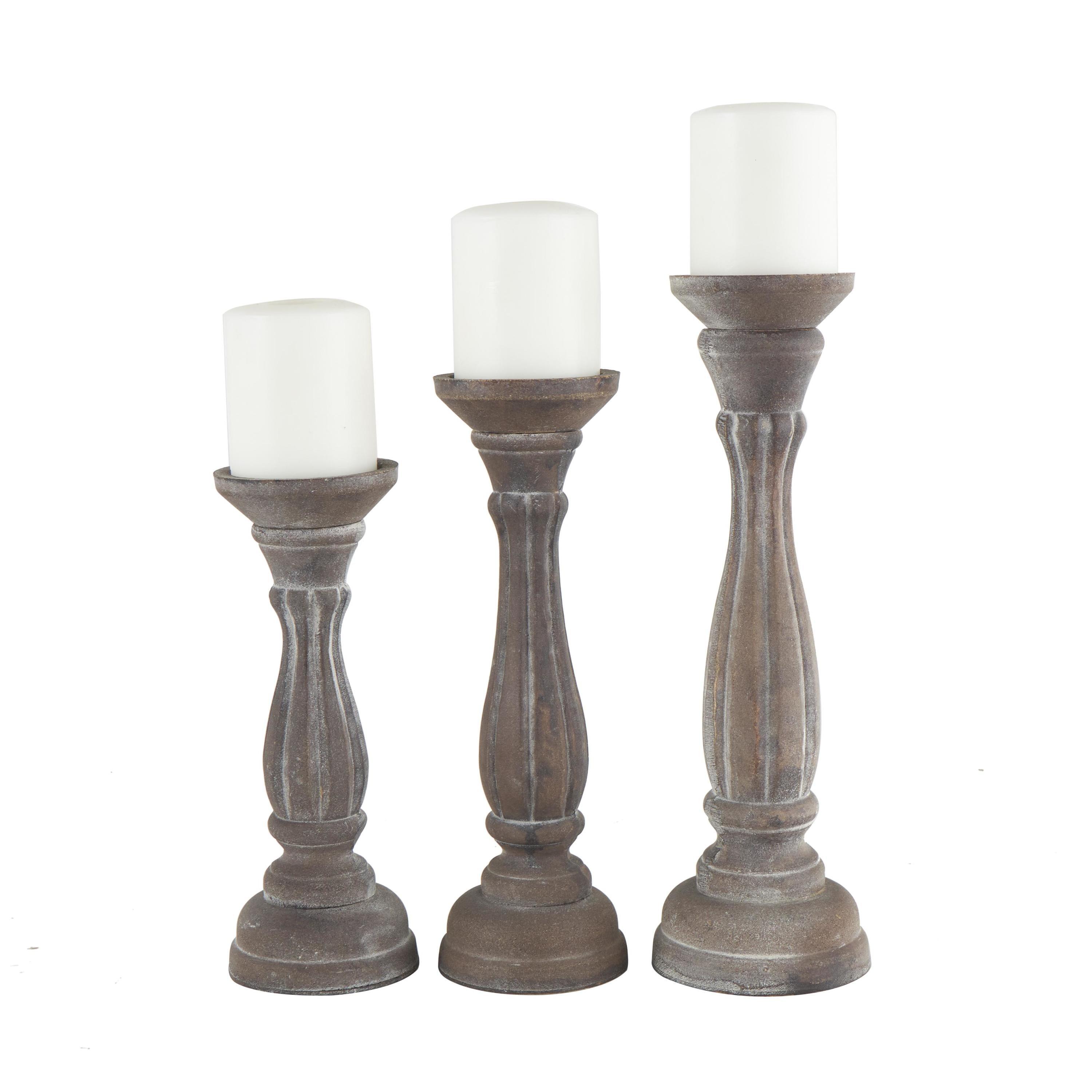 DecMode 3 Candle Brown Wood Candle Holder, Set of 3