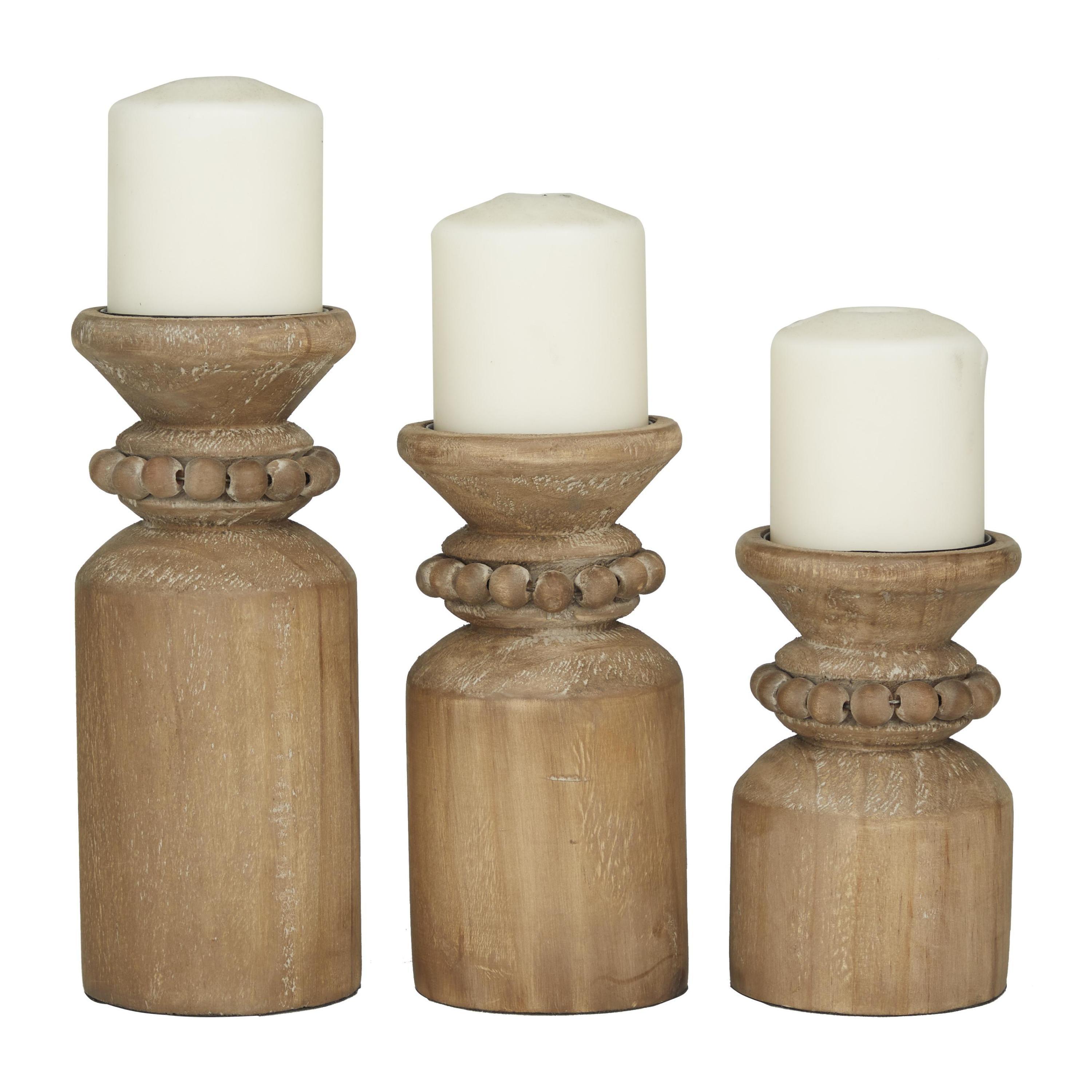 Washed Brown Wood Traditional Candelabra Set of 3