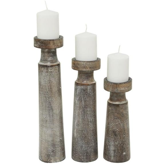 Olivia & May Set of 3 Rustic Cylindrical Mango Wood Candle Holders Brown: Modern Decor, Fits Pillar Candles