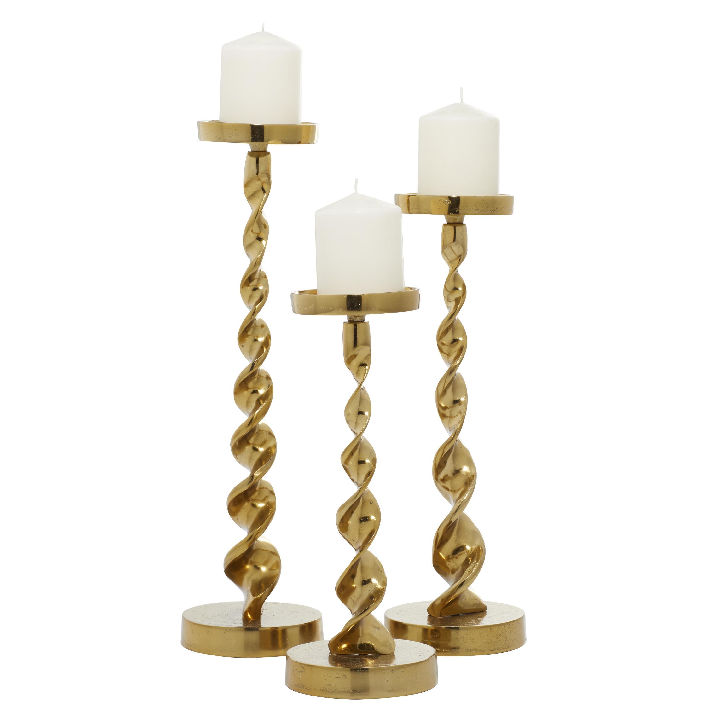 DecMode 3 Candle Gold Aluminum Metal Candle Holder, Set of 3