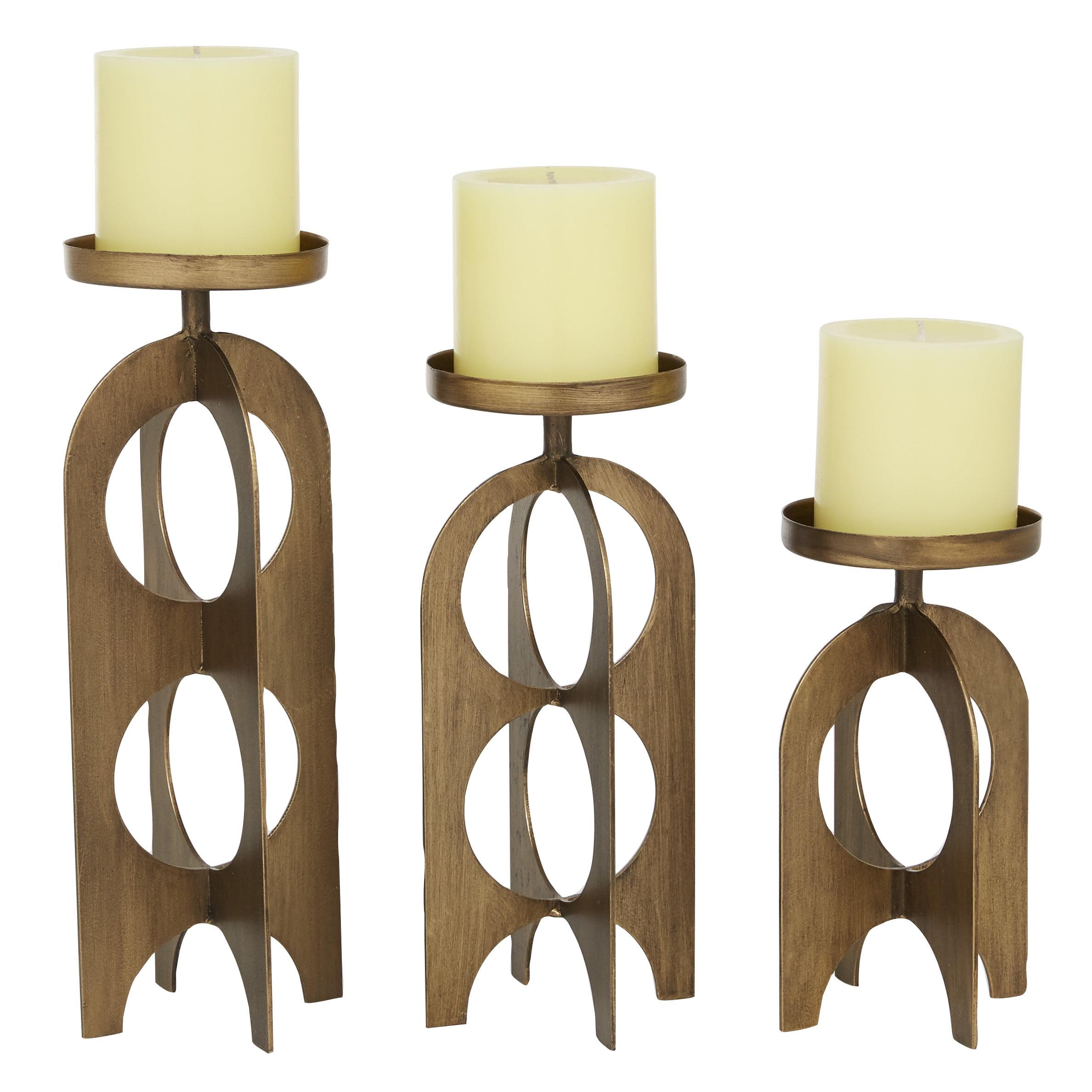 Elegant Trio Gold Metal Pillar Candle Lantern Set
