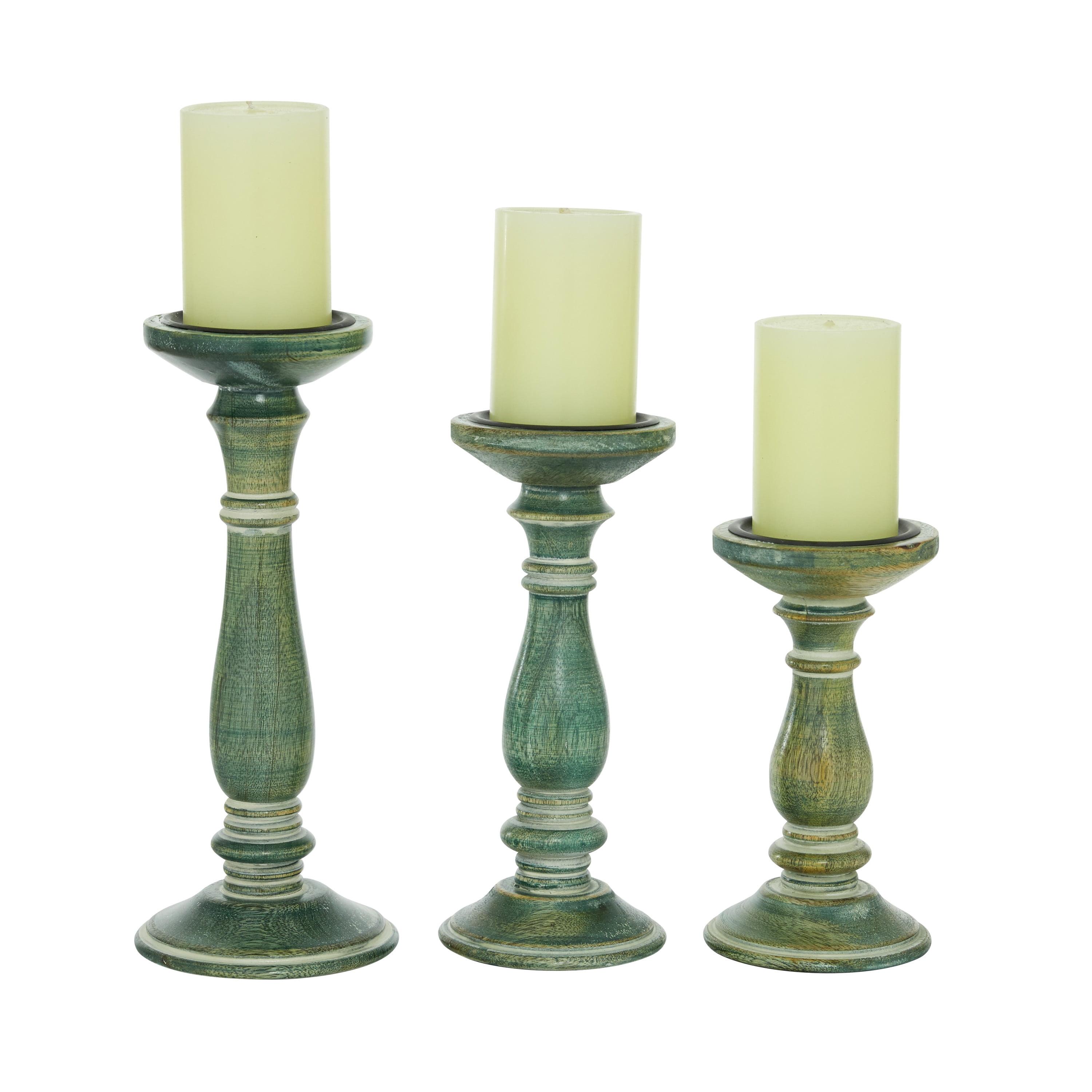 Farmhouse Green Distressed Wood Candle Holder Set of 3