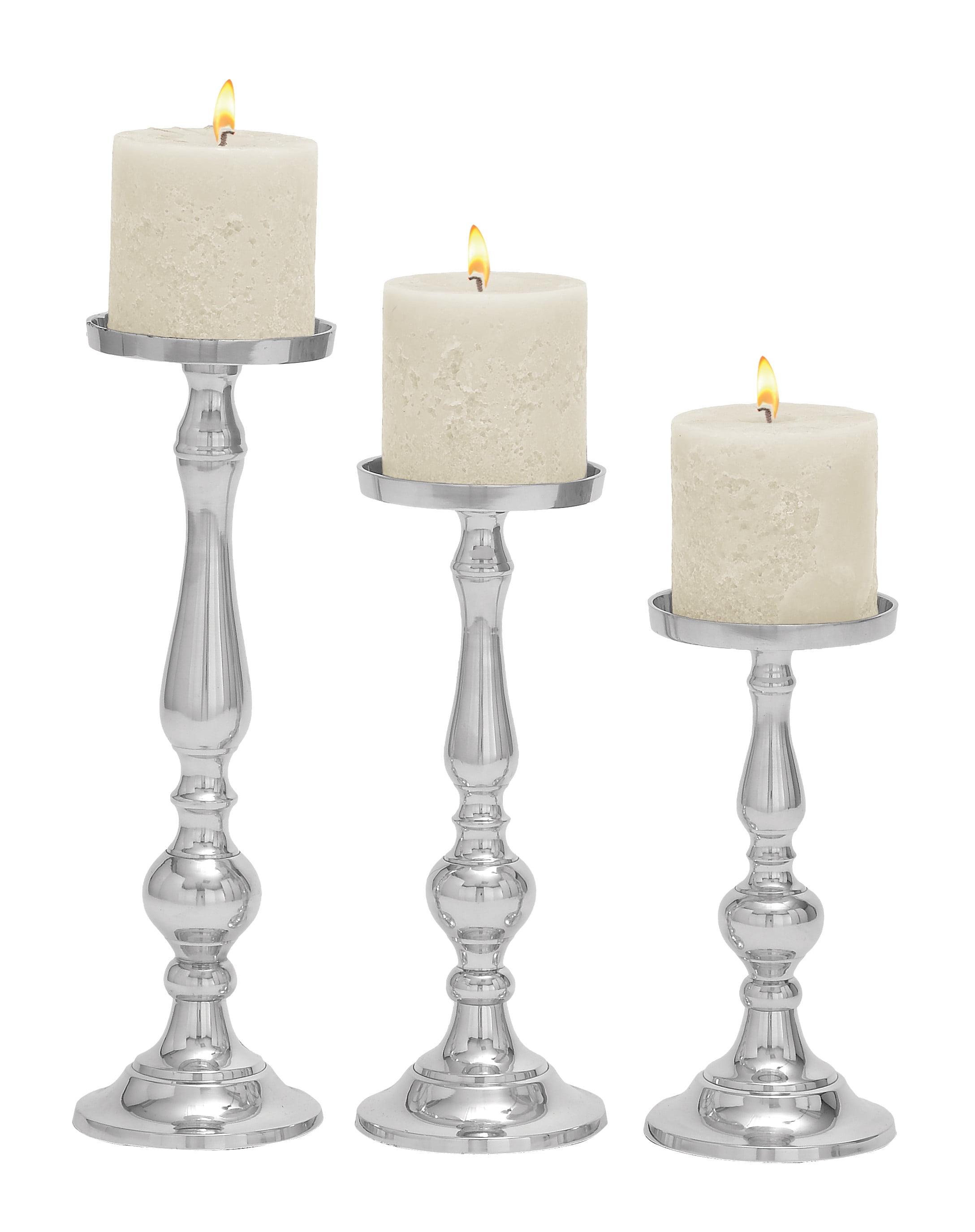 Set of 3 Classic Aluminum Design Pillar Candle Holders - Olivia & May