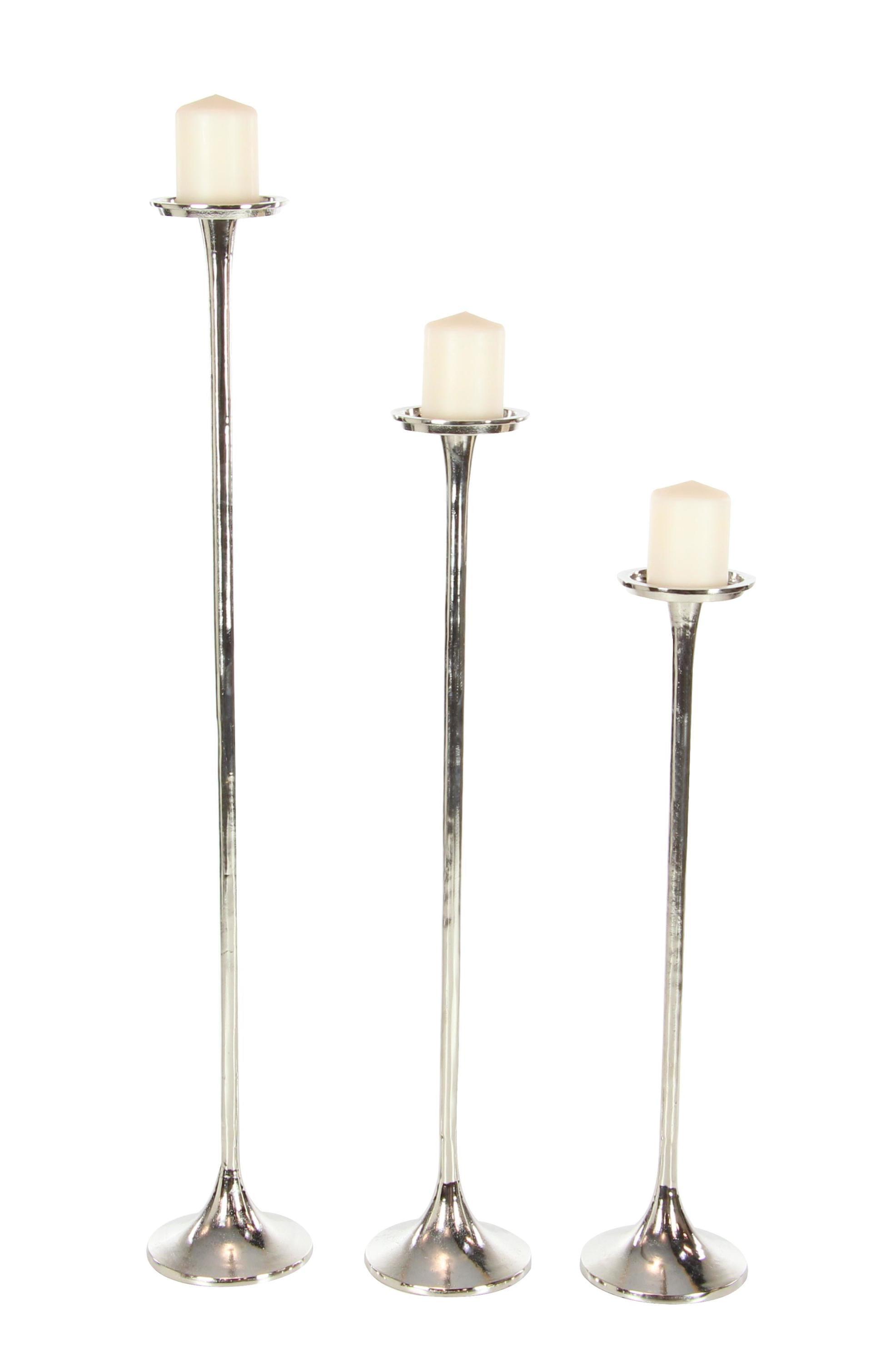 Set of 3 Metallic Aluminum Candle Holders Silver - Olivia & May: Oversized Pillar, Modern Style, Indoor Use