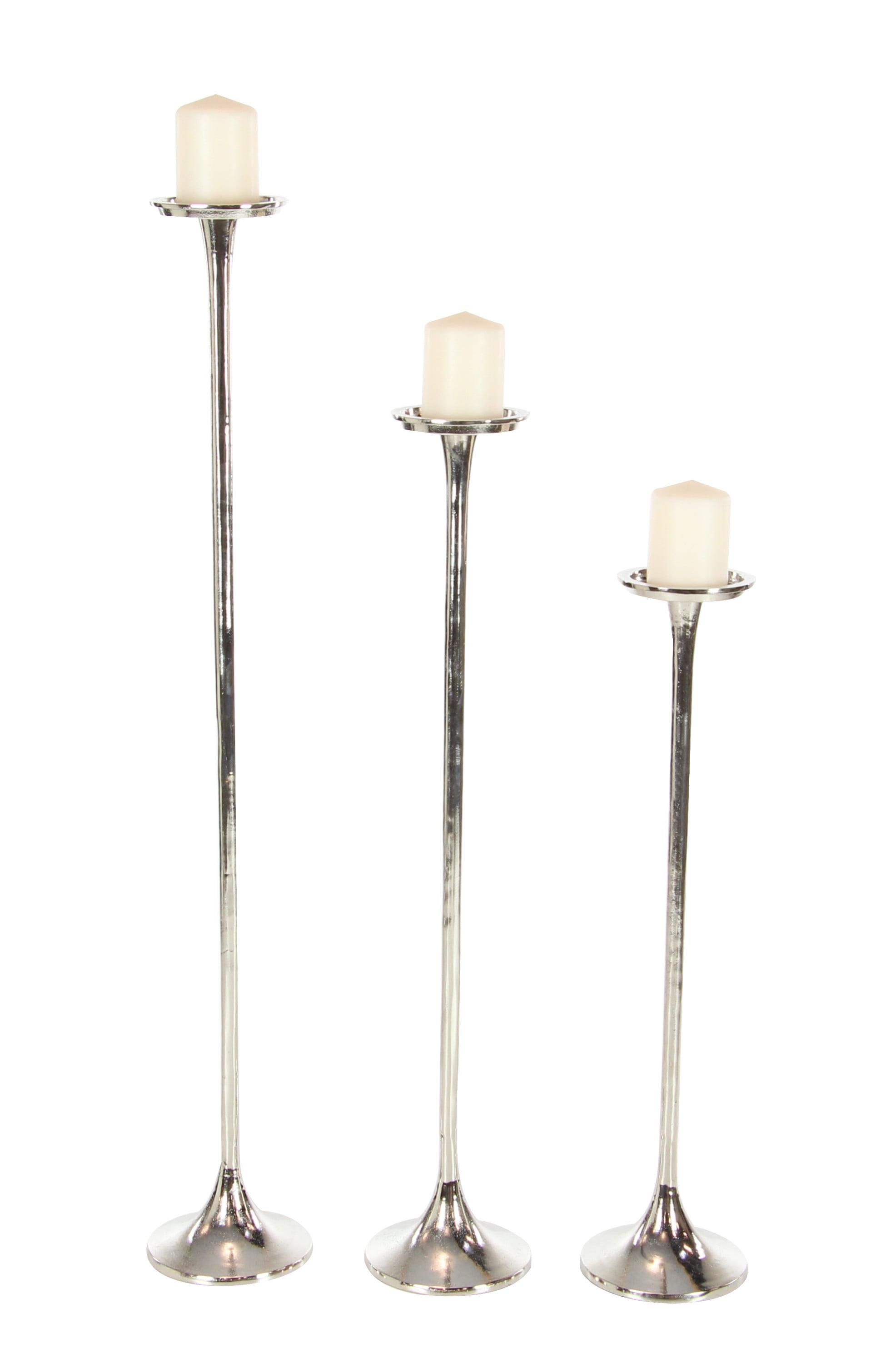 Set of 3 Metallic Aluminum Candle Holders Silver - Olivia & May: Oversized Pillar, Modern Style, Indoor Use