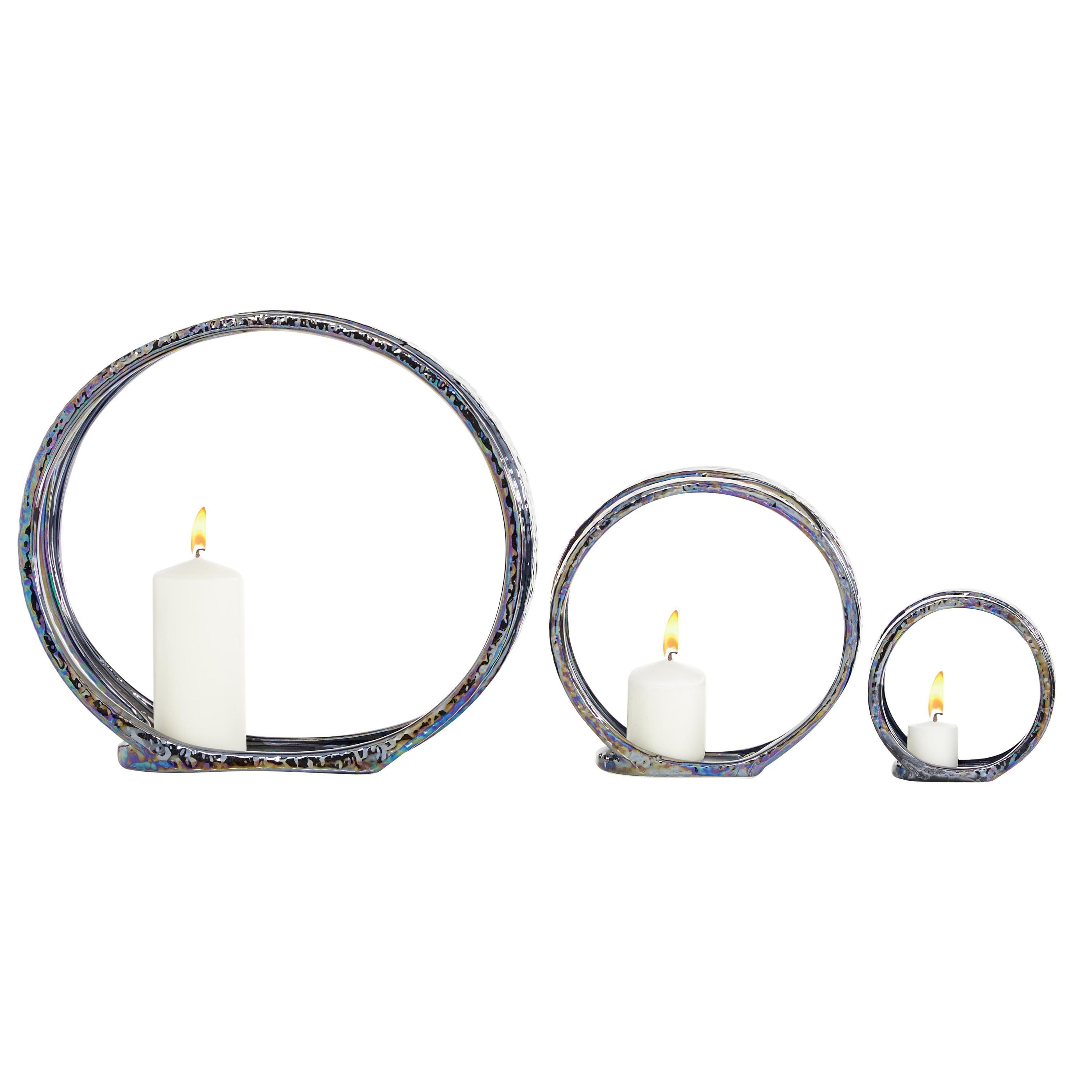 Set of 3 Glam Kaleidoscopic Candle Holders Silver - Olivia & May: Elegant Centerpiece, Metallic Finish