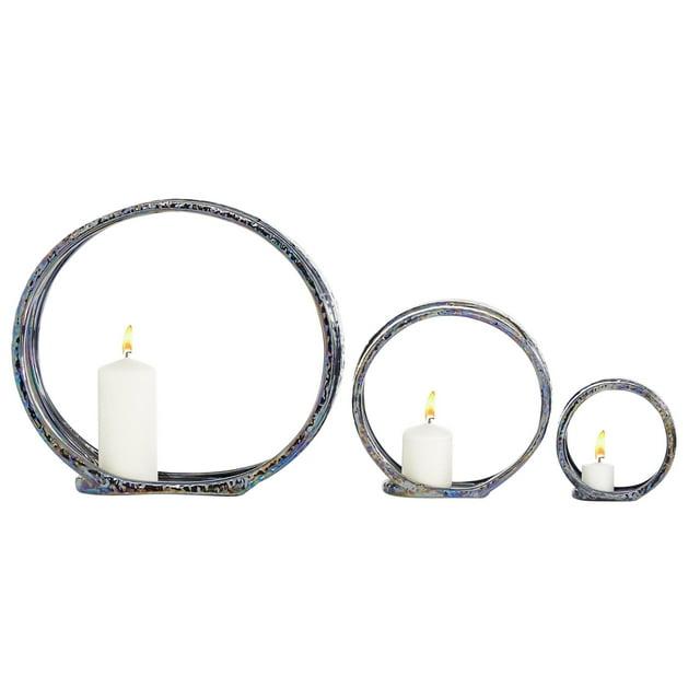 Set of 3 Glam Kaleidoscopic Candle Holders Silver - Olivia & May: Elegant Centerpiece, Metallic Finish