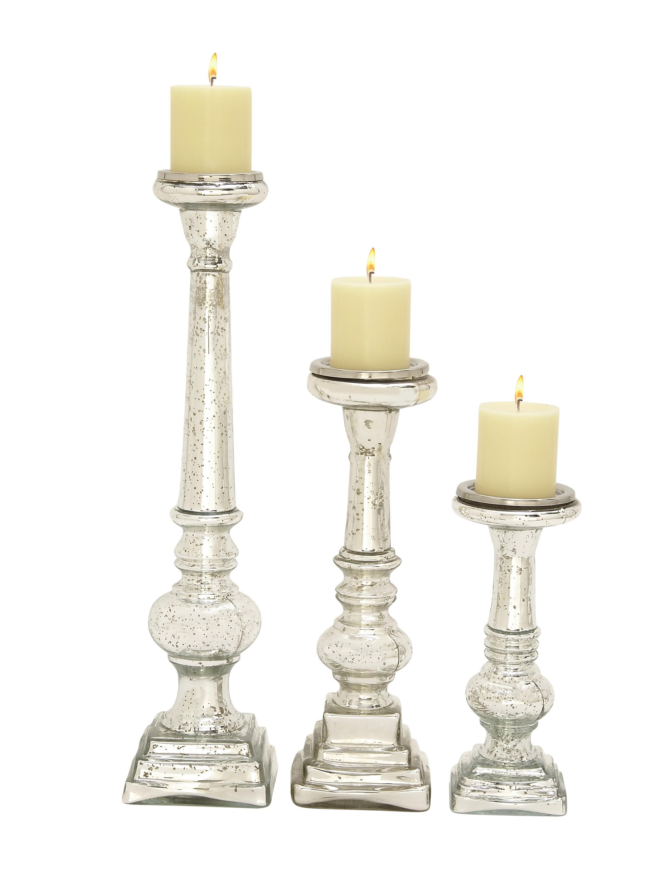 Elegant Silver Glass Candle Lantern Set of 3 - 11" Height