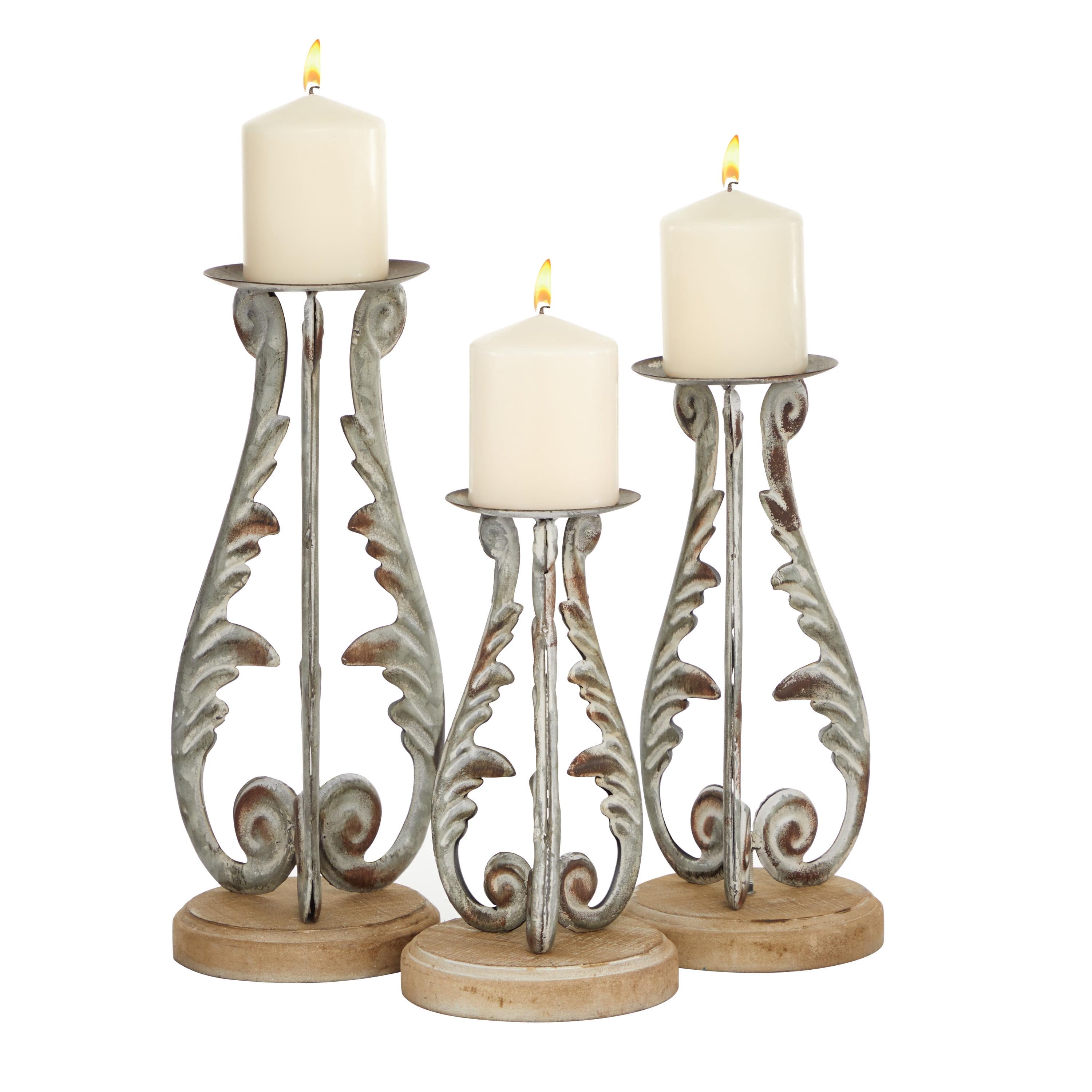 Silver Metal 3-Piece Candle Holder Set with Sturdy Base