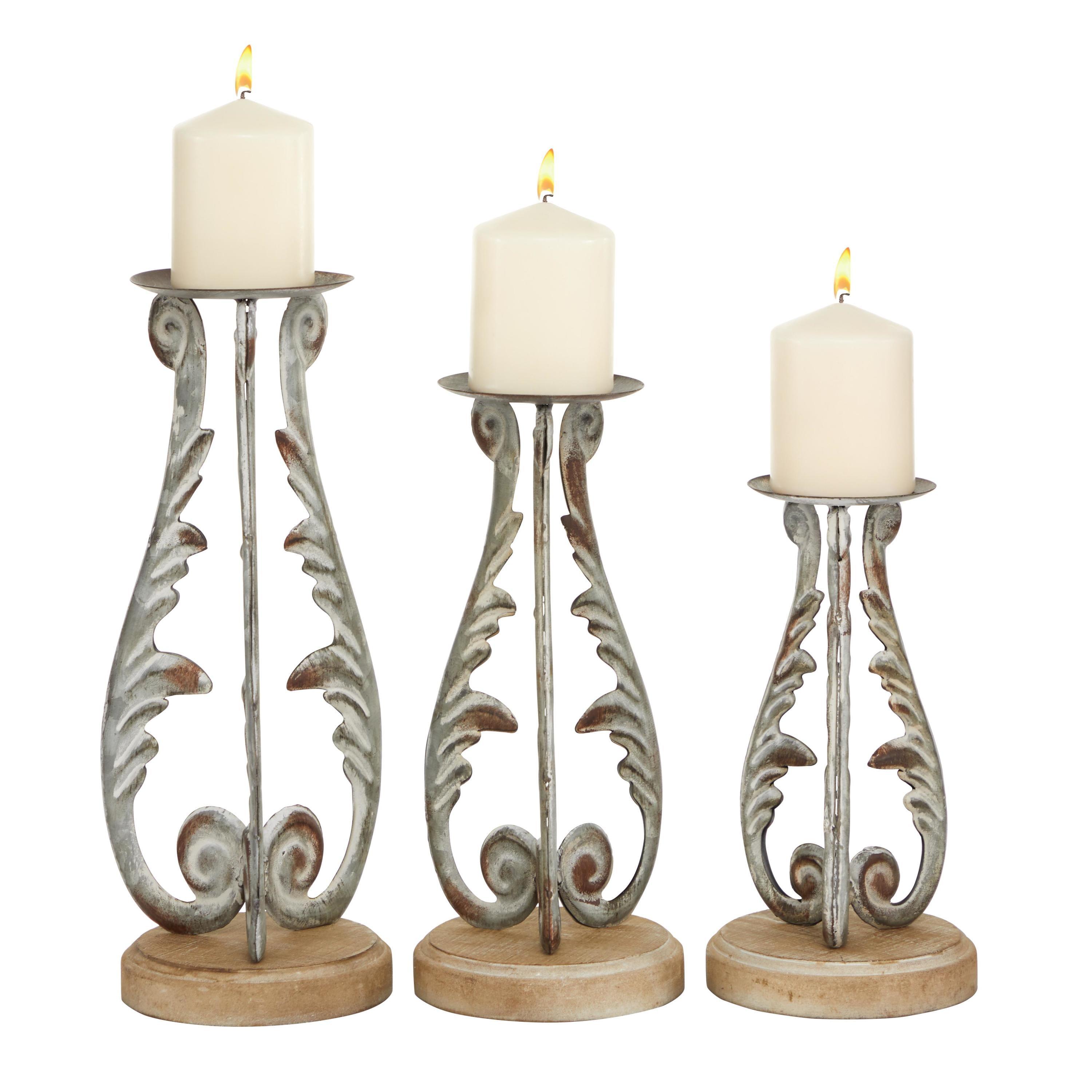 Silver Metal 3-Piece Candle Holder Set with Sturdy Base