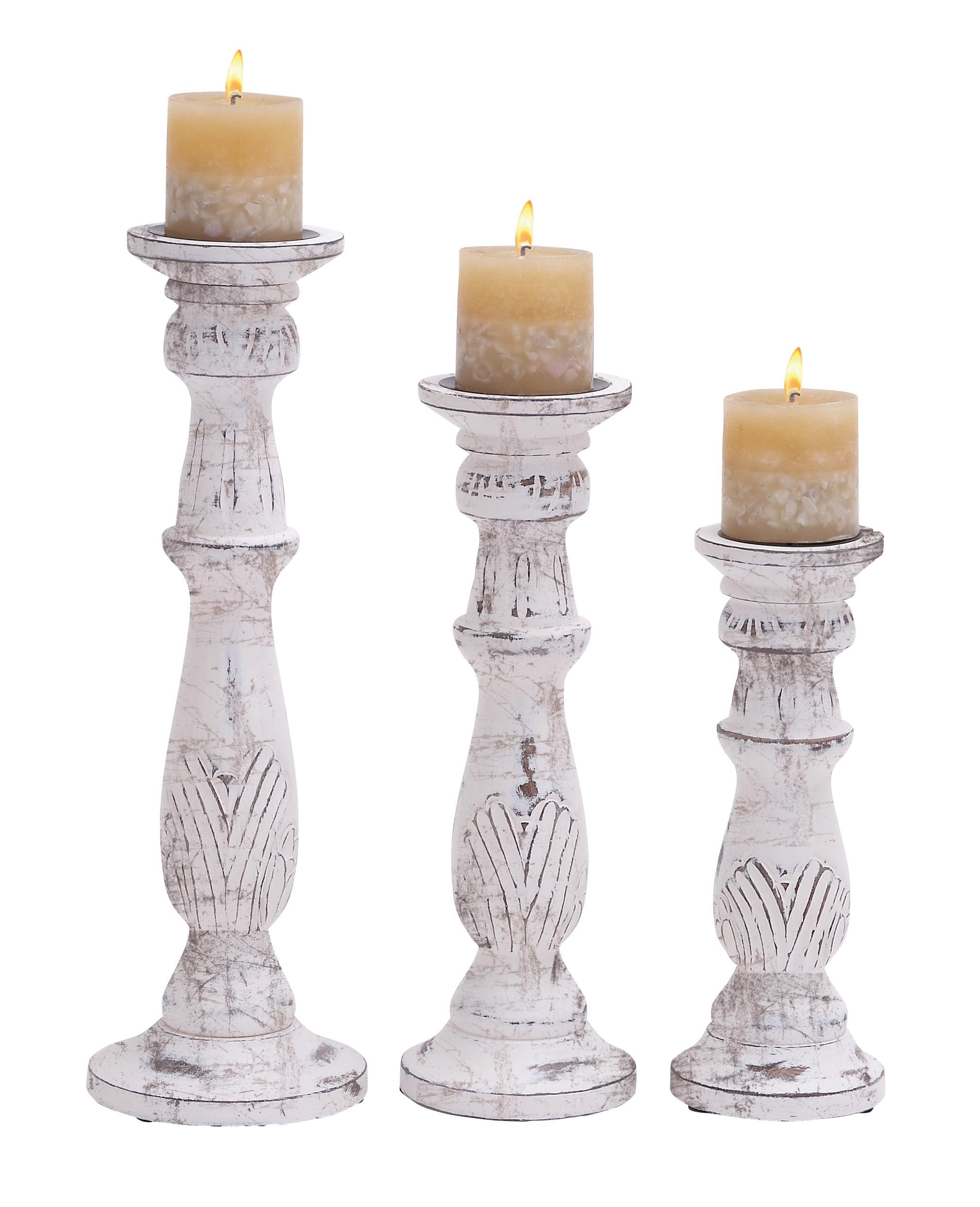 Elegant White Mango Wood Candle Lantern Trio, 18" Height