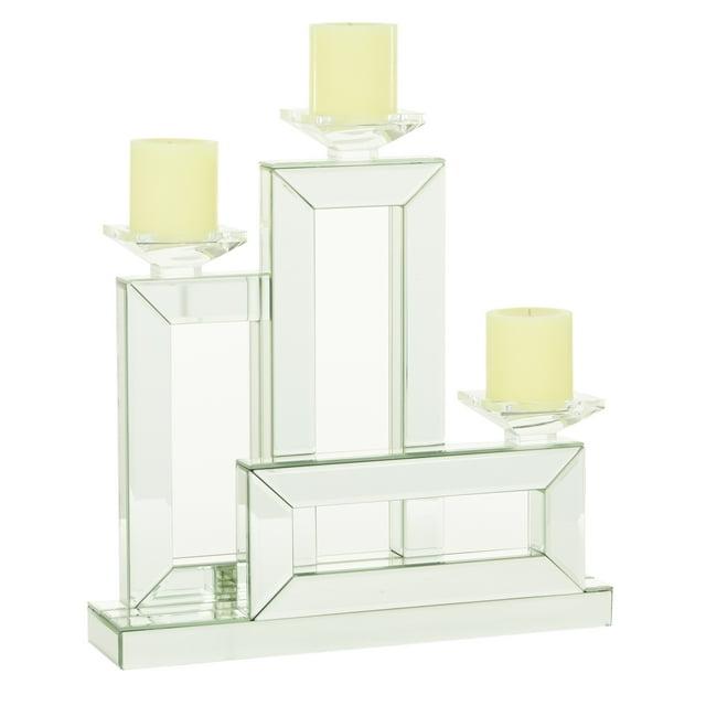 DecMode 3 Holder Silver Wood Candelabra