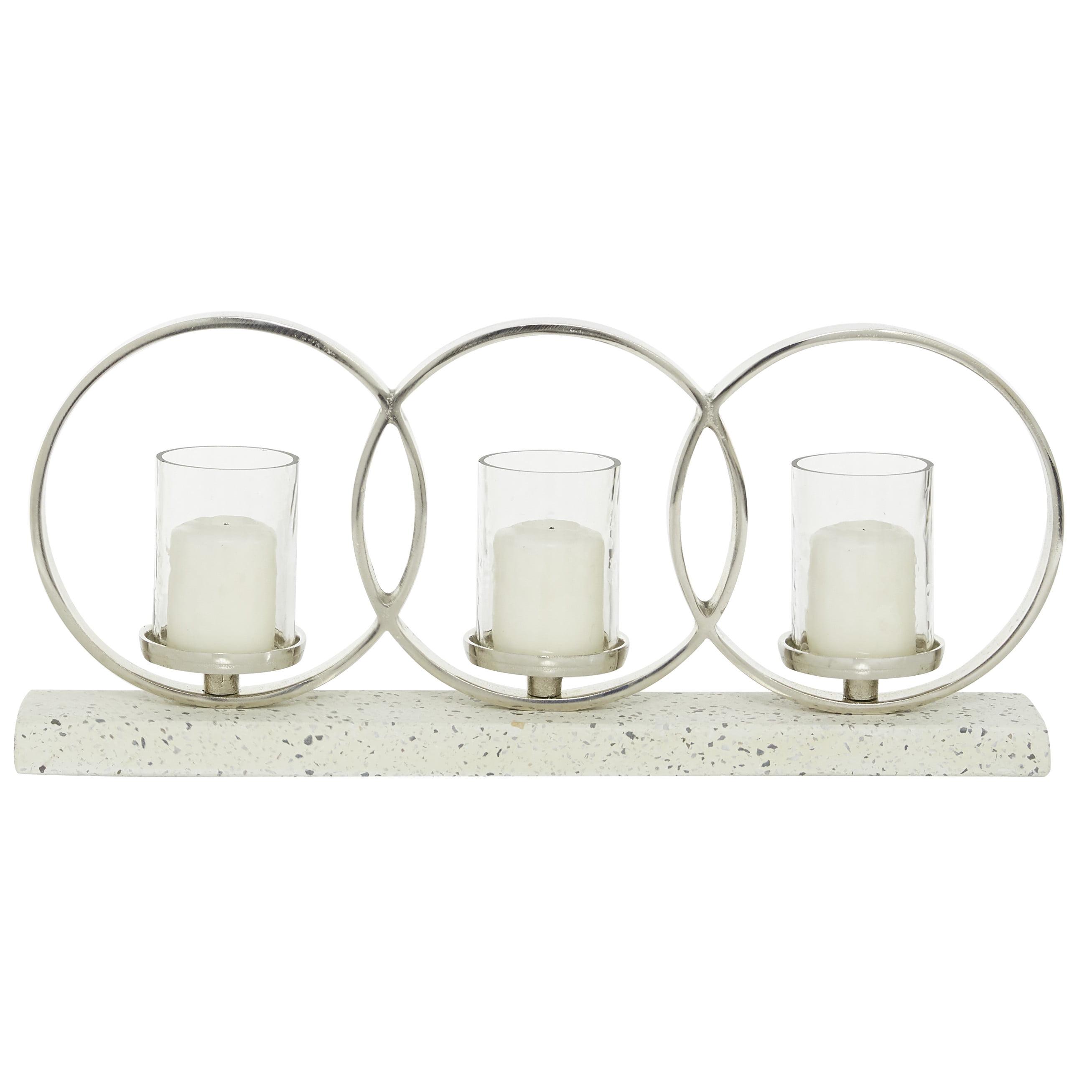 Silver Aluminum and Terrazzo 3-Holder Candle Candelabra