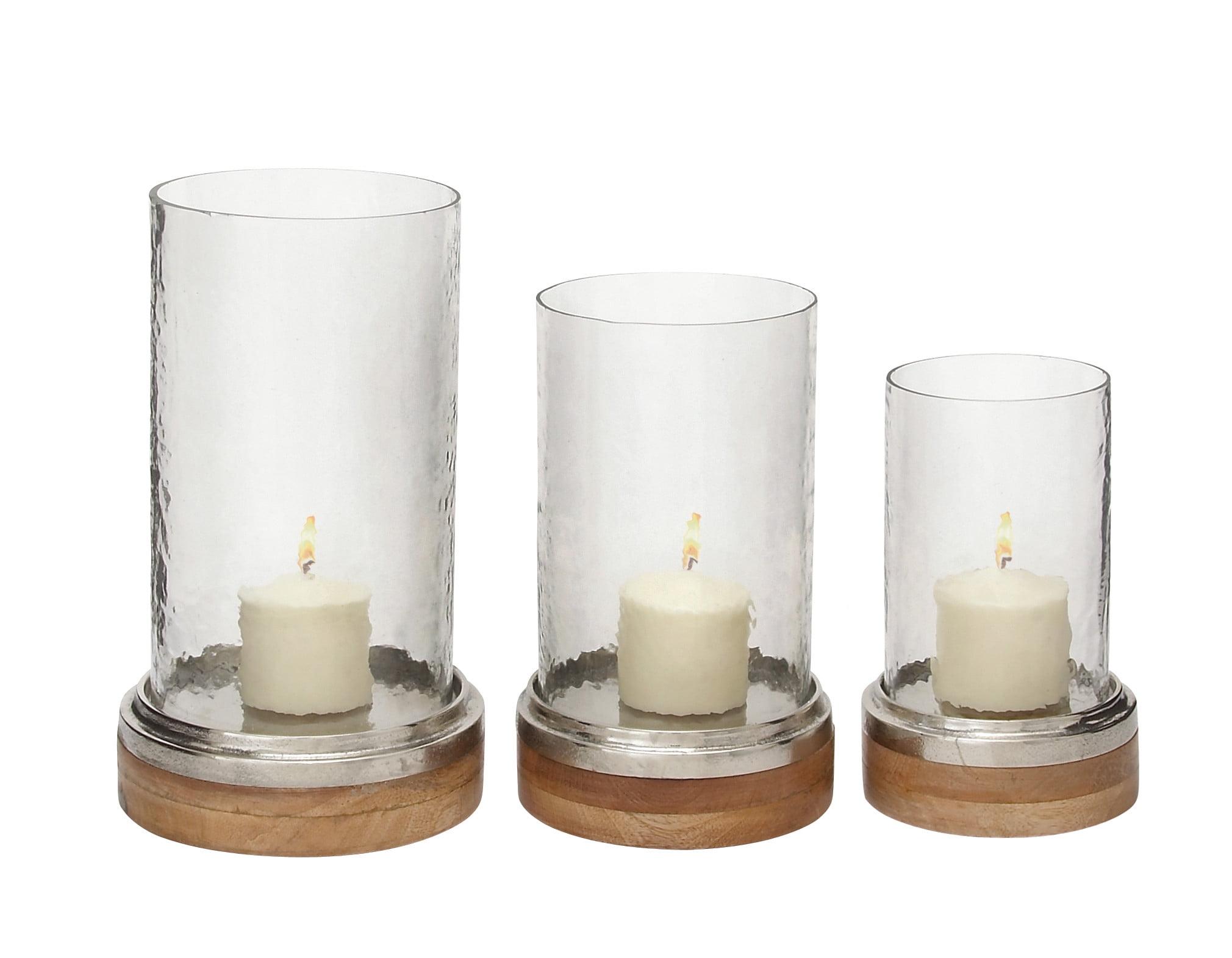 Set of 3 Mango Wood and Aluminum Candle Holders - Olivia & May