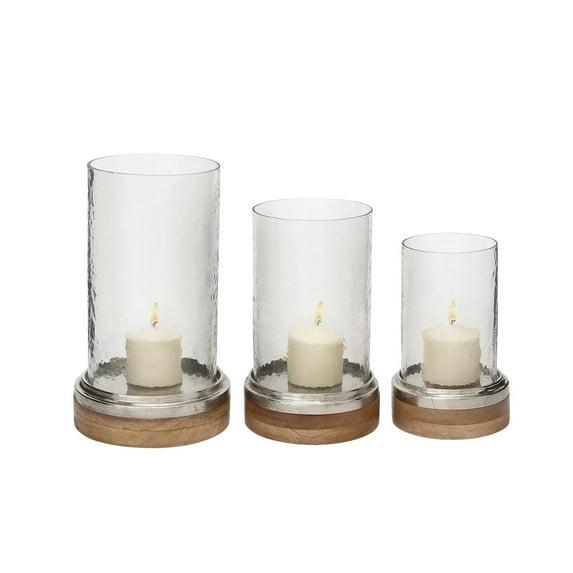Set of 3 Mango Wood and Aluminum Candle Holders - Olivia & May