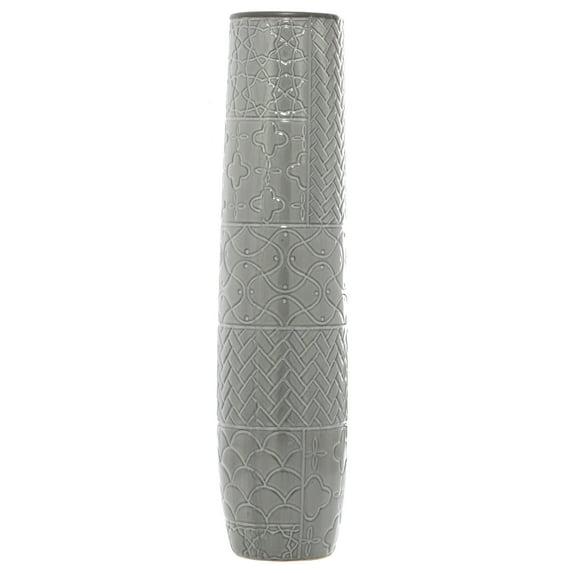 Bungalow Rose Ceramic Slim Engraved Patterned Decorative Gray Vase