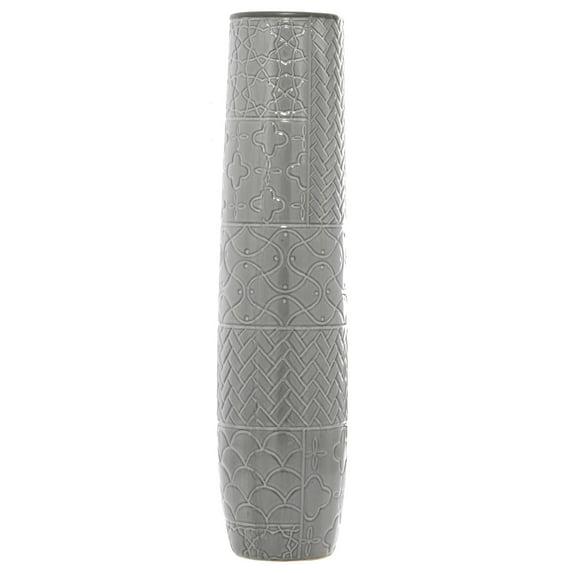 Bungalow Rose Ceramic Slim Engraved Patterned Decorative Gray Vase