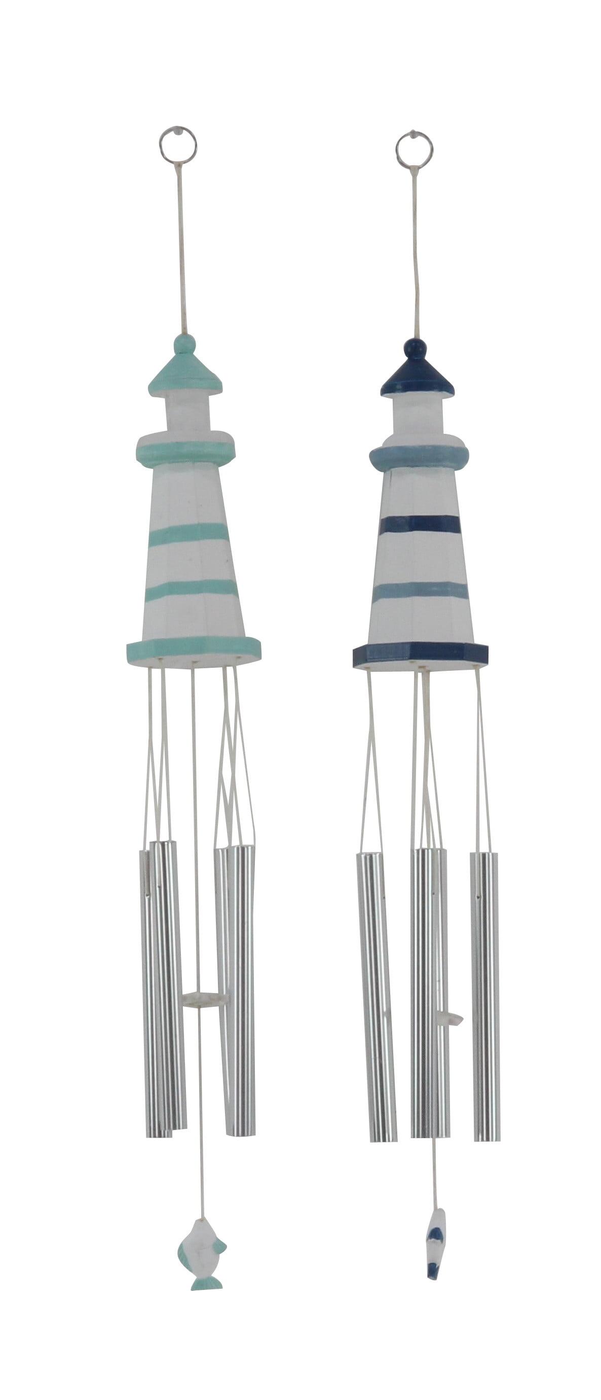 DecMode 30" White Wood Light House Windchime (2 Count)