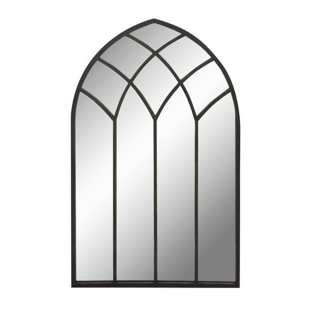 DecMode 30" x 48" Black Arched Window Pane Wall Mirror