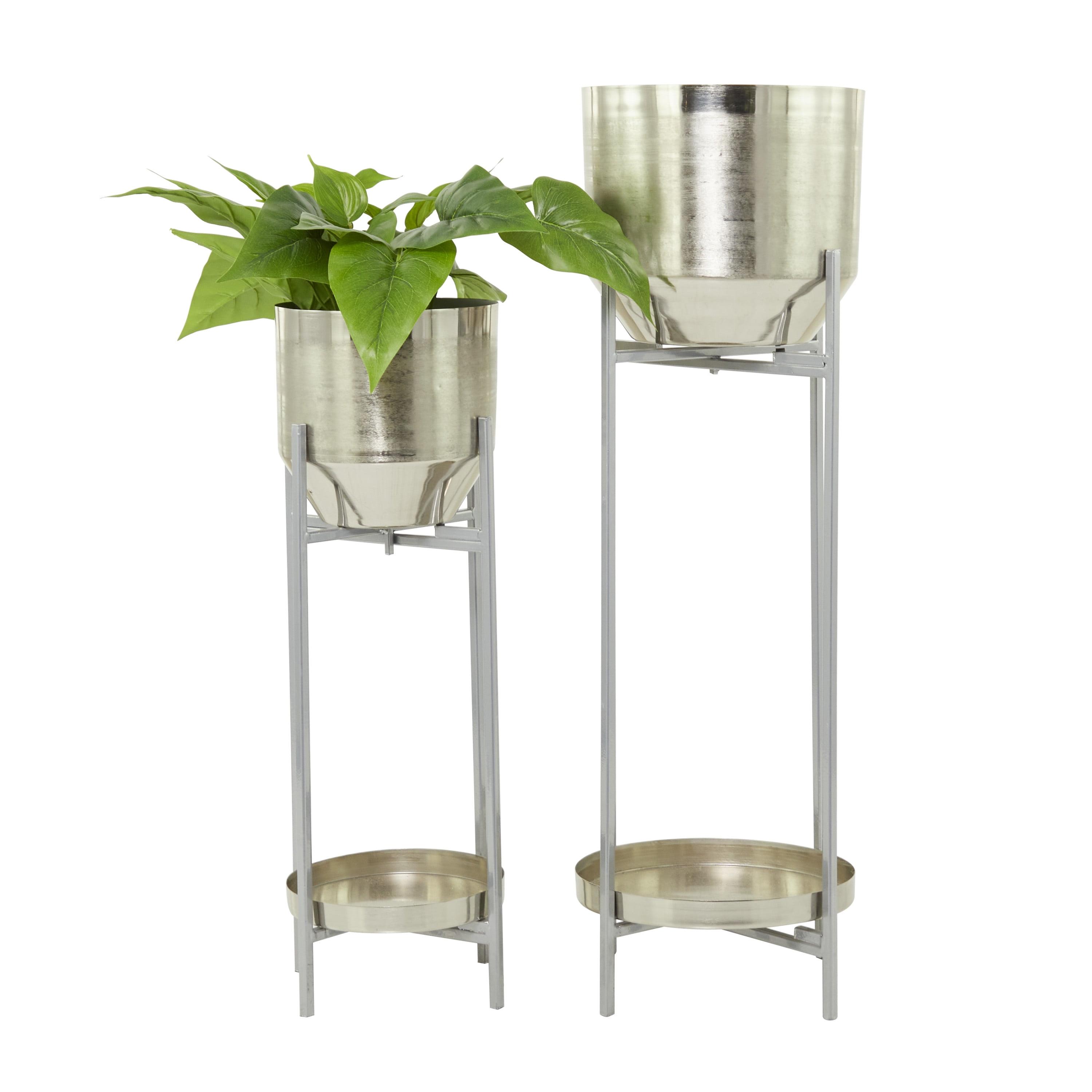 Silver Metal Planter Set with Removable Stands, 31" and 24"