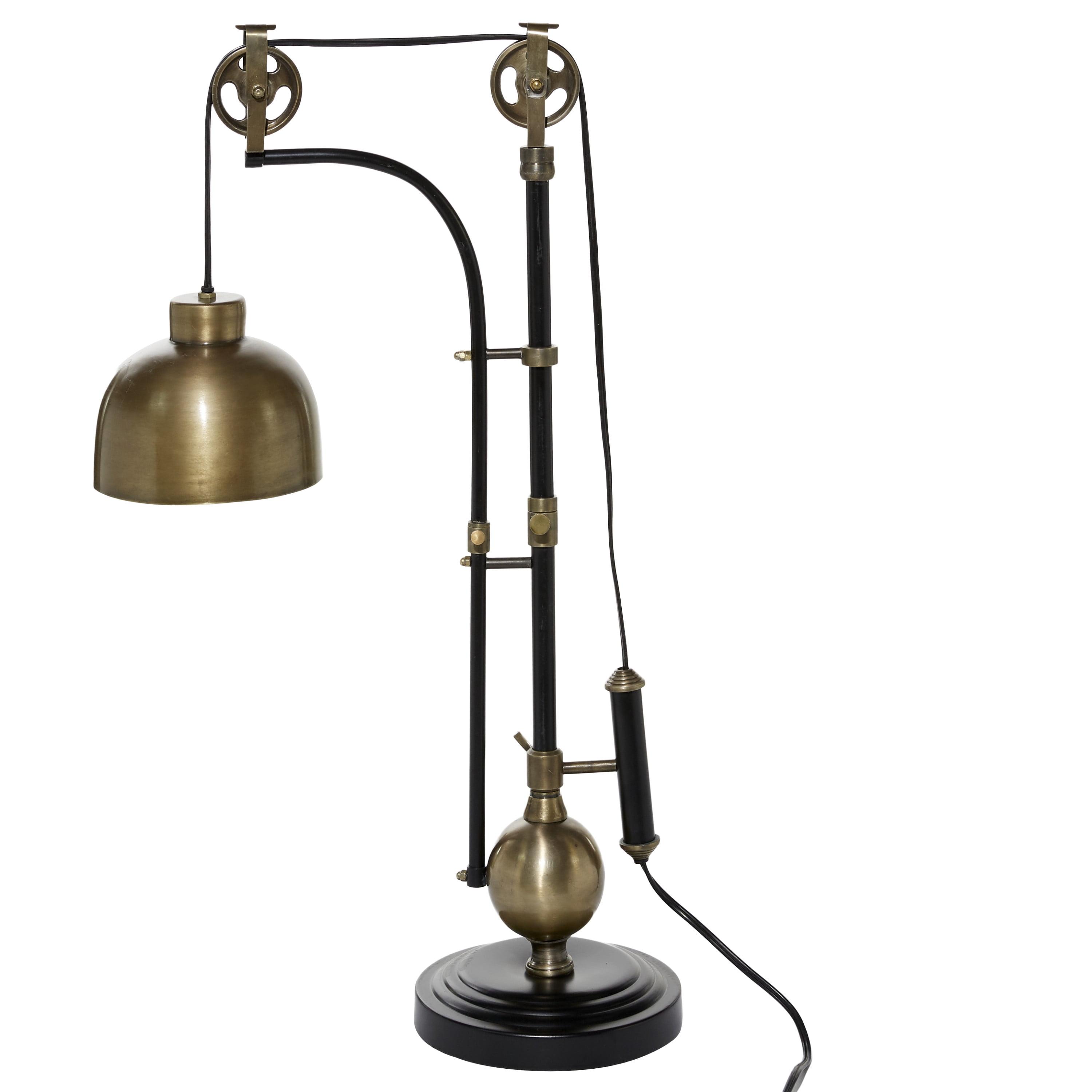 Black Pulley Adjustable Floor Lamp with Brass Shade