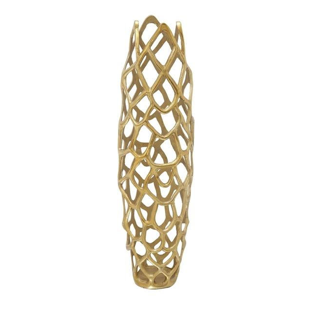 Olivia & May 31" x 9" Eclectic Woven Net-Inspired Aluminum Vase Gold - Indoor Contemporary Amphora Design