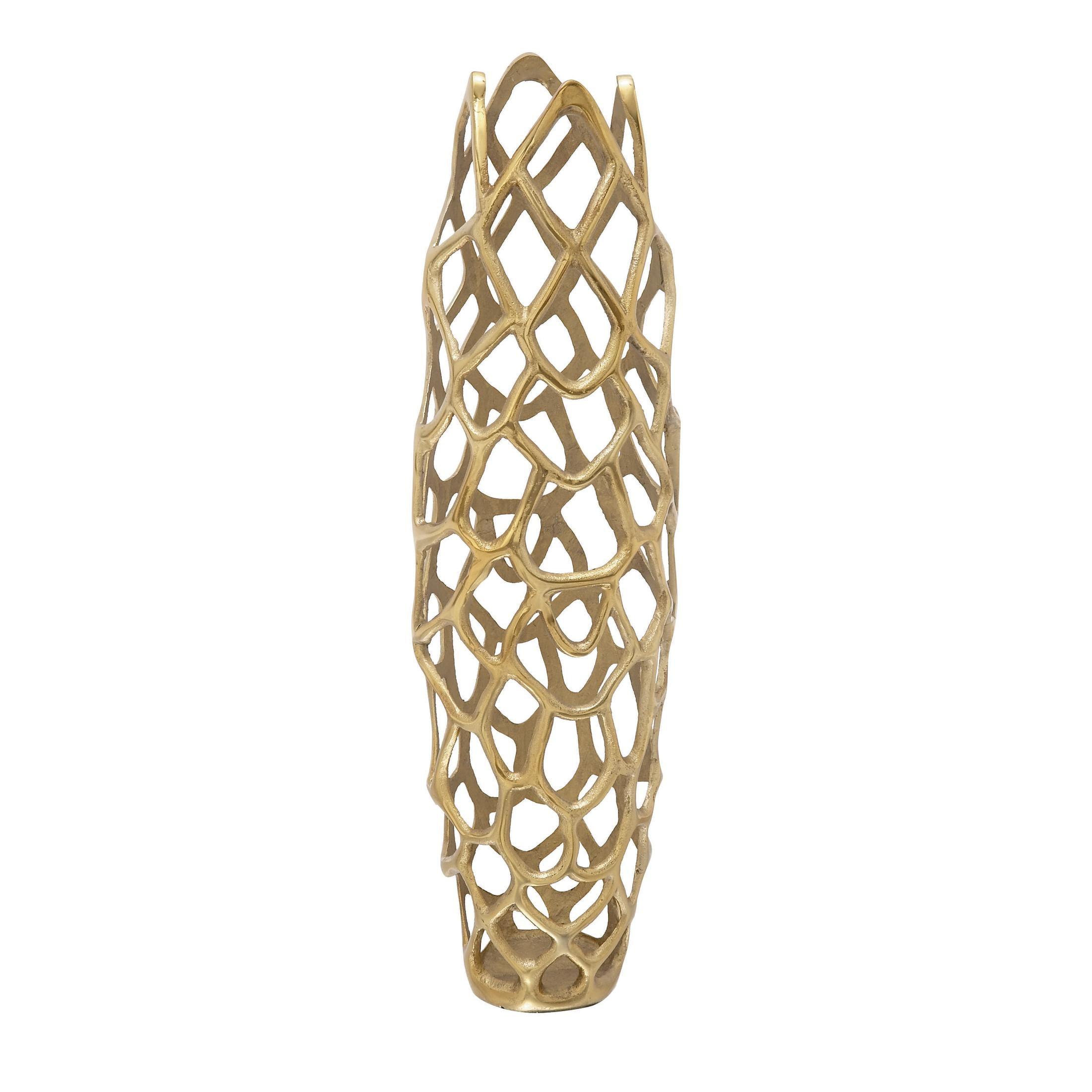 Olivia & May 31" x 9" Eclectic Woven Net-Inspired Aluminum Vase Gold - Indoor Contemporary Amphora Design