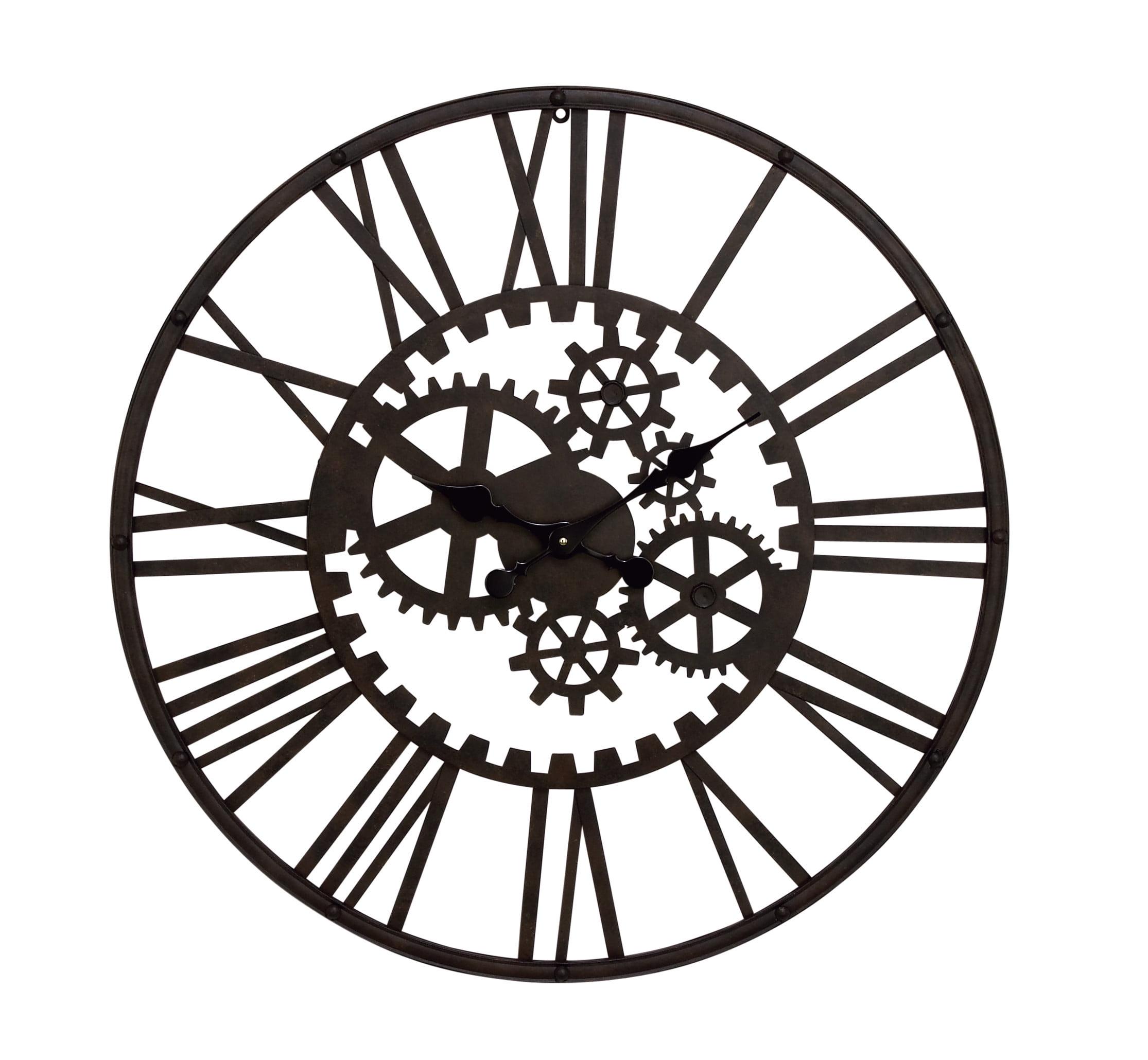 Oversized Black Iron Industrial Gear Wall Clock