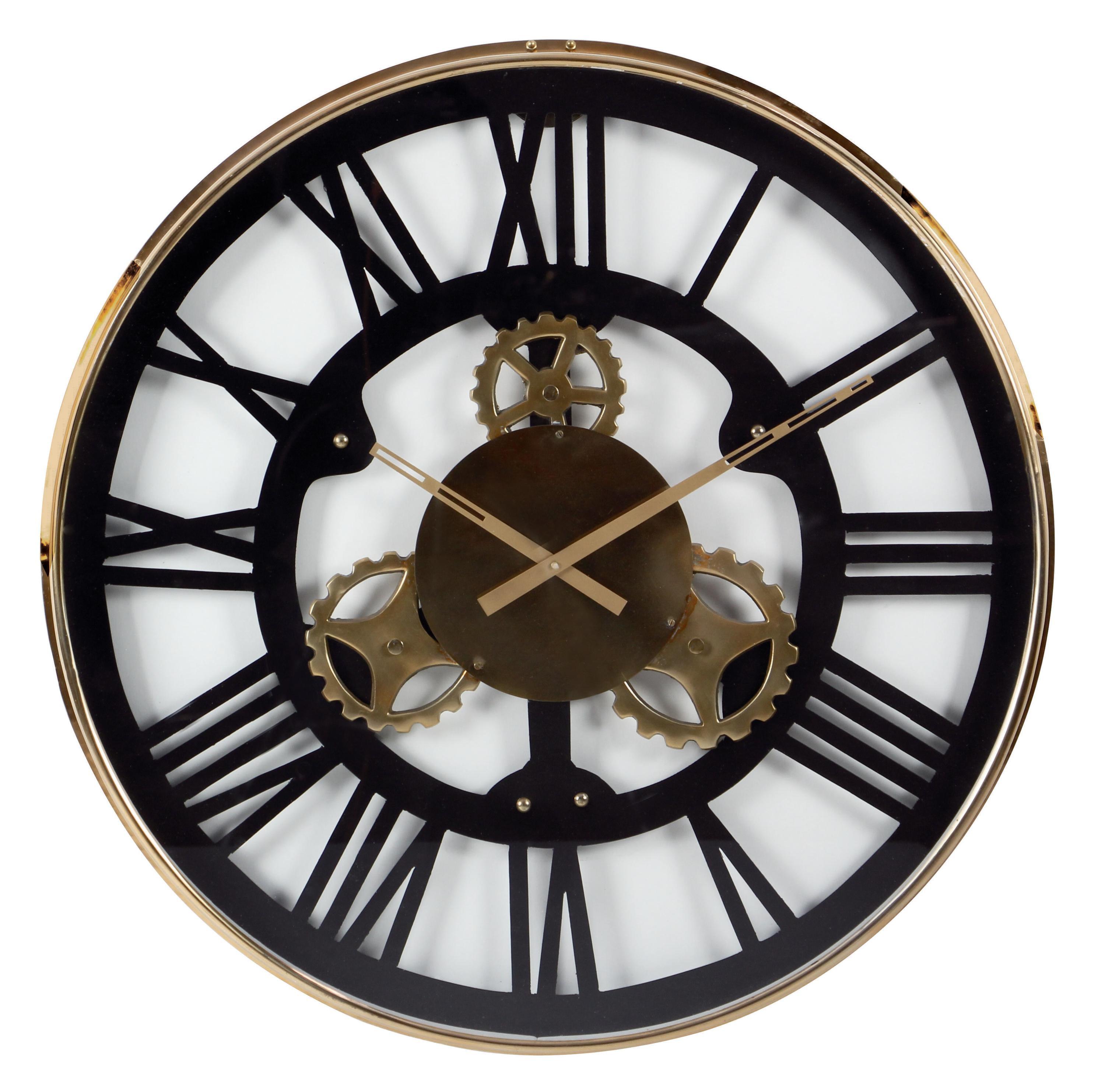 DecMode 32" Black Stainless Steel Metal Gear Wall Clock