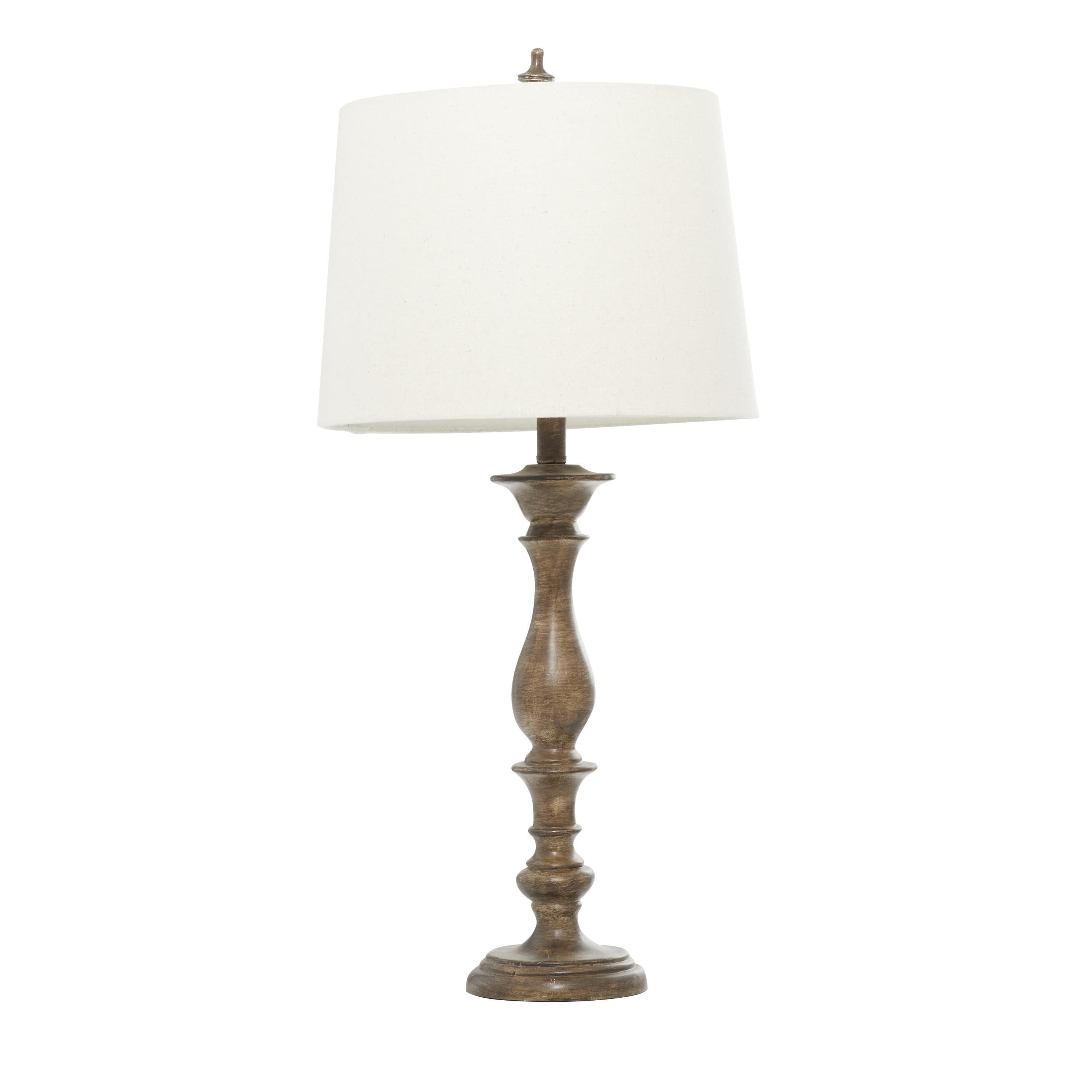 Elegant Brown Polystone Table Lamp Set with Cream Fabric Shade