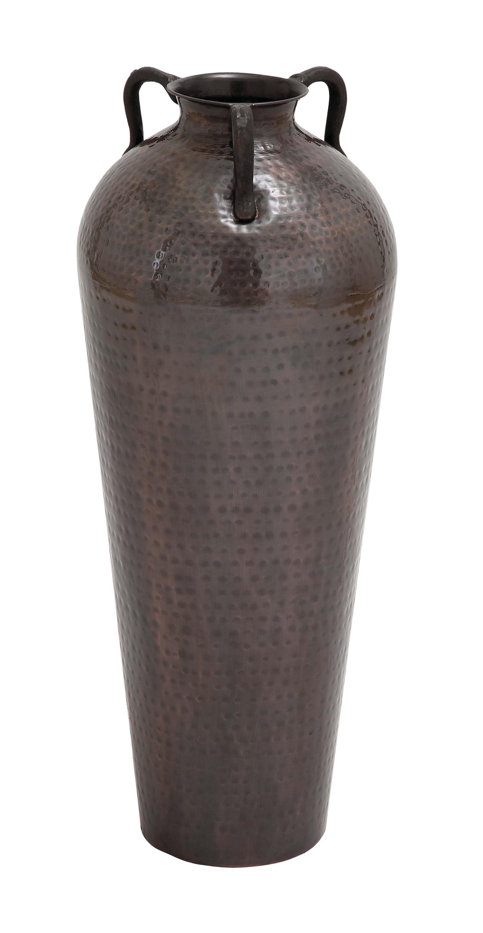 Mediterranean Elegance 32" Tall Brown Metal Floor Vase with Hammered Finish