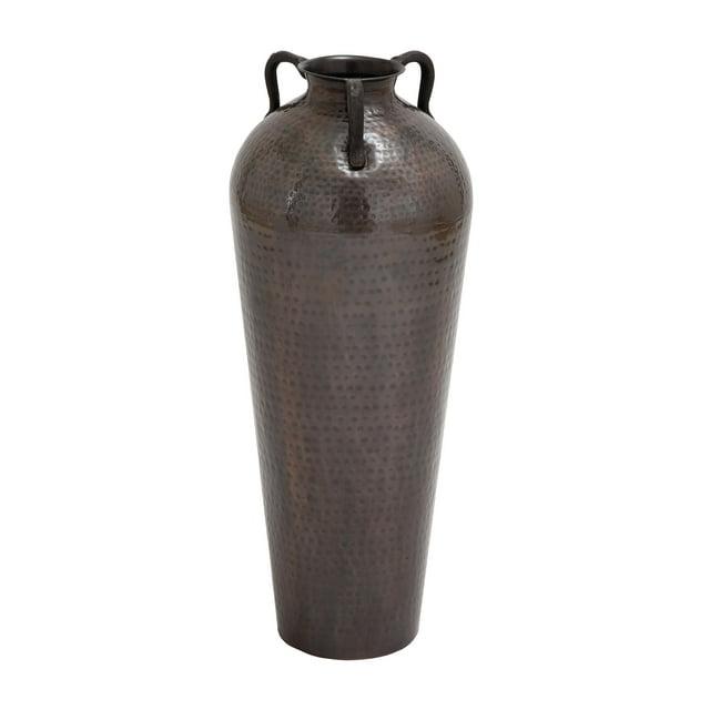 DecMode 32" Tall Floor Mediterranean Style Brown Metal Vase with Hammered Details and Handles