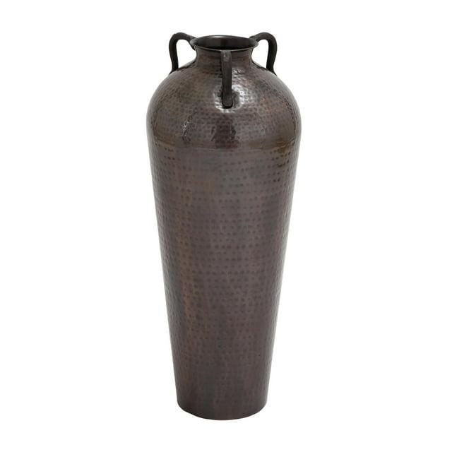 DecMode 32" Tall Floor Mediterranean Style Brown Metal Vase with Hammered Details and Handles