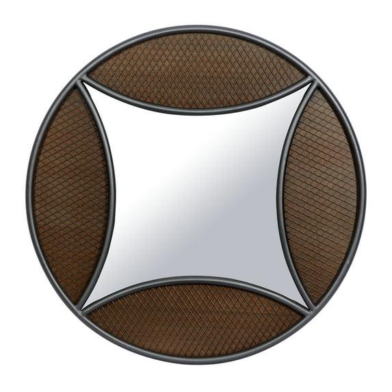 DecMode 32"W, 32"H Round Wall Mirror, Brown