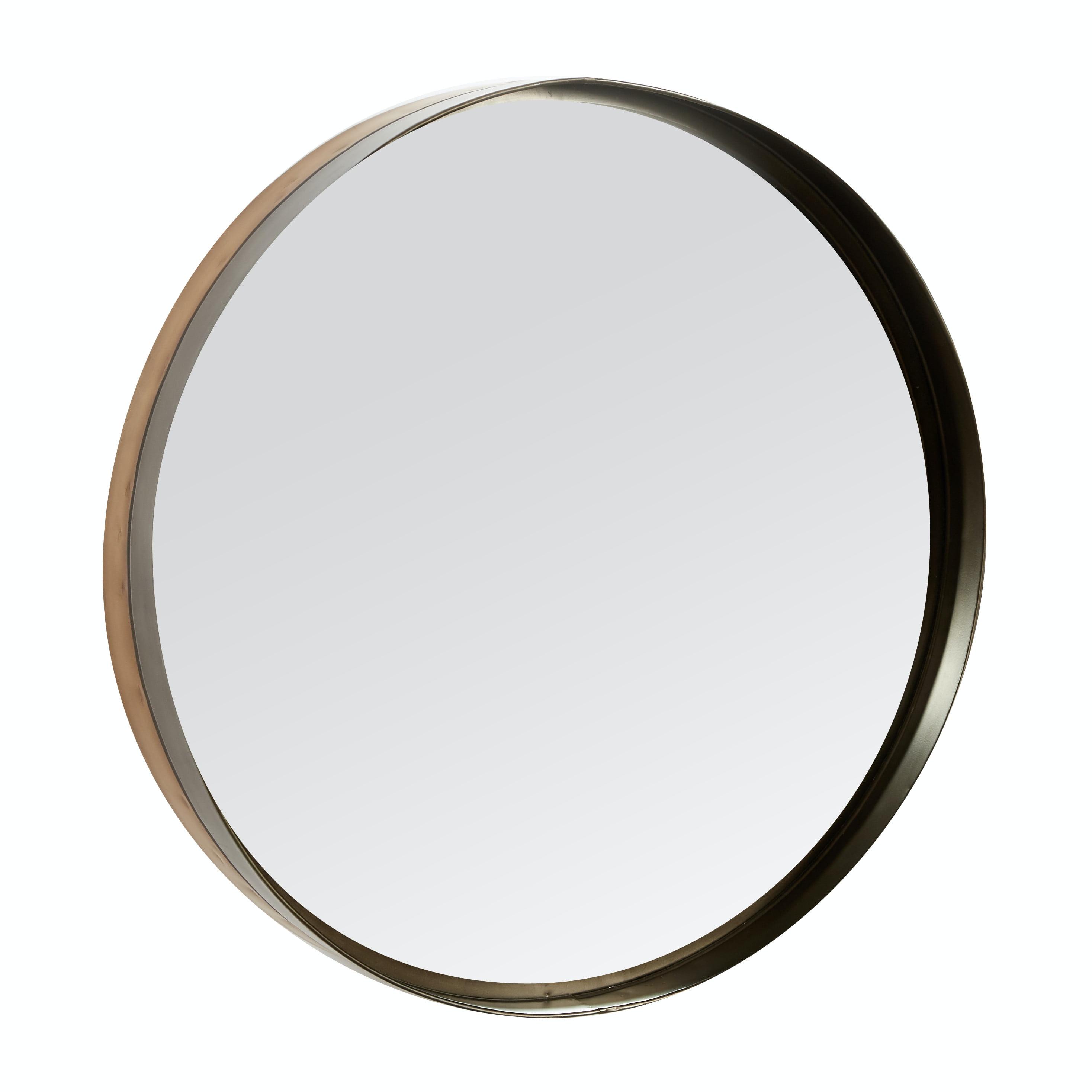 Elegant 32" Round Brown and Black Metal Framed Wall Mirror