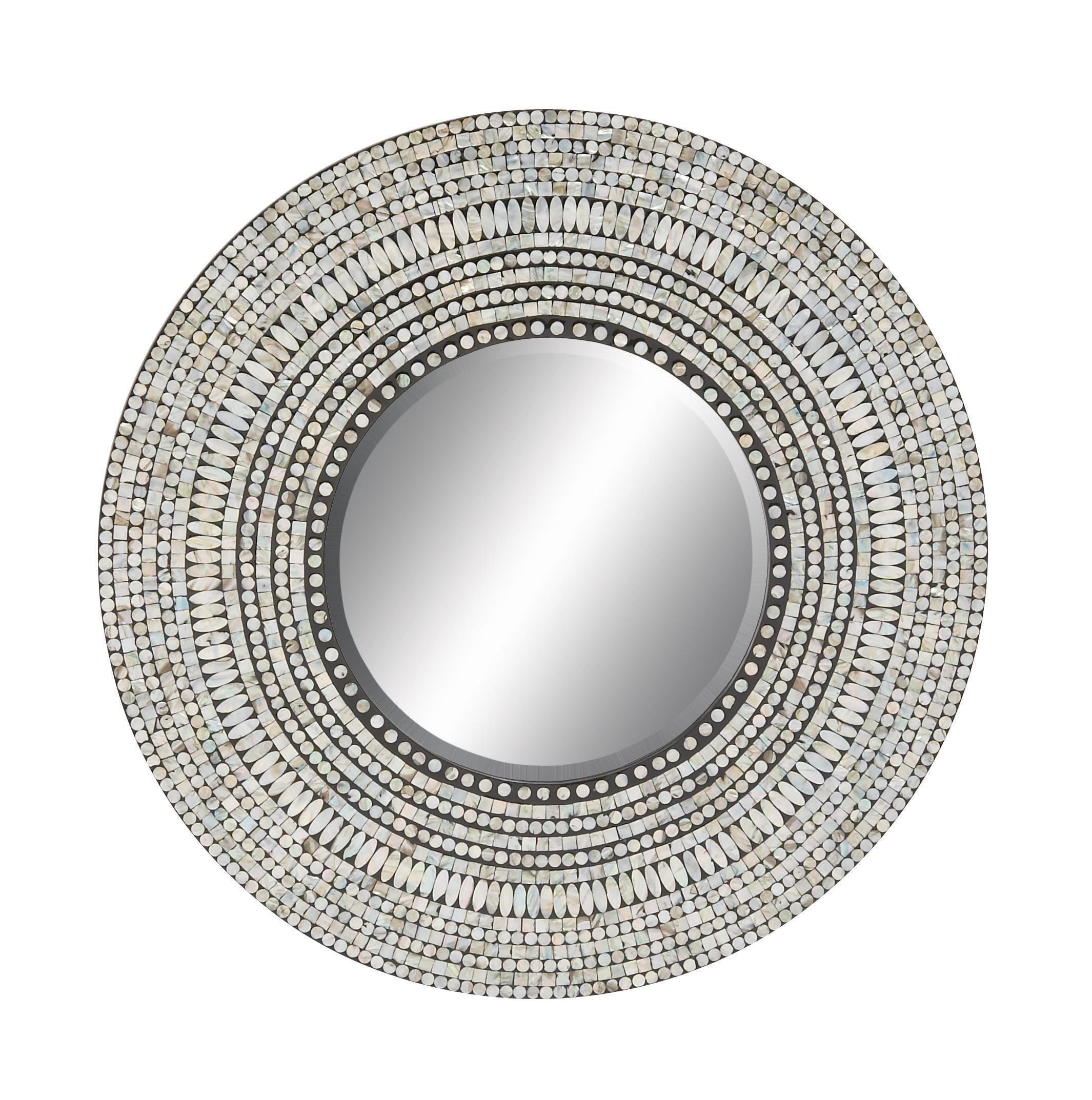 Olivia & May Wood Handmade Mosaic Wall Mirror Silver : Nautical Coastal Decor, 31.5" Round, No Assembly Required