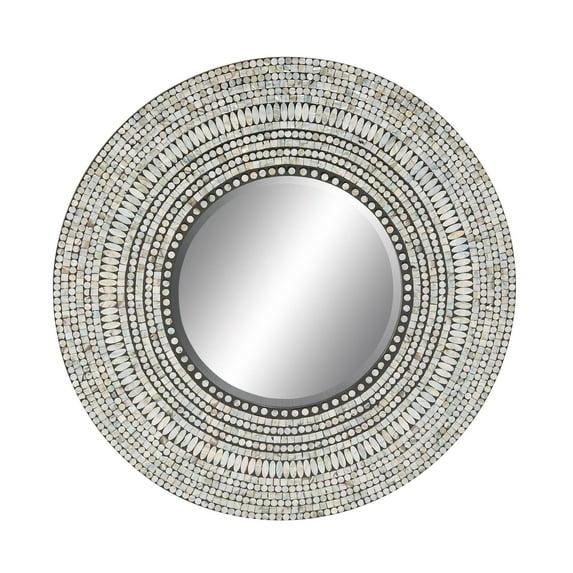 Olivia & May Wood Handmade Mosaic Wall Mirror Silver : Nautical Coastal Decor, 31.5" Round, No Assembly Required