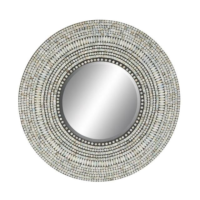 Olivia & May Wood Handmade Mosaic Wall Mirror Silver : Nautical Coastal Decor, 31.5" Round, No Assembly Required