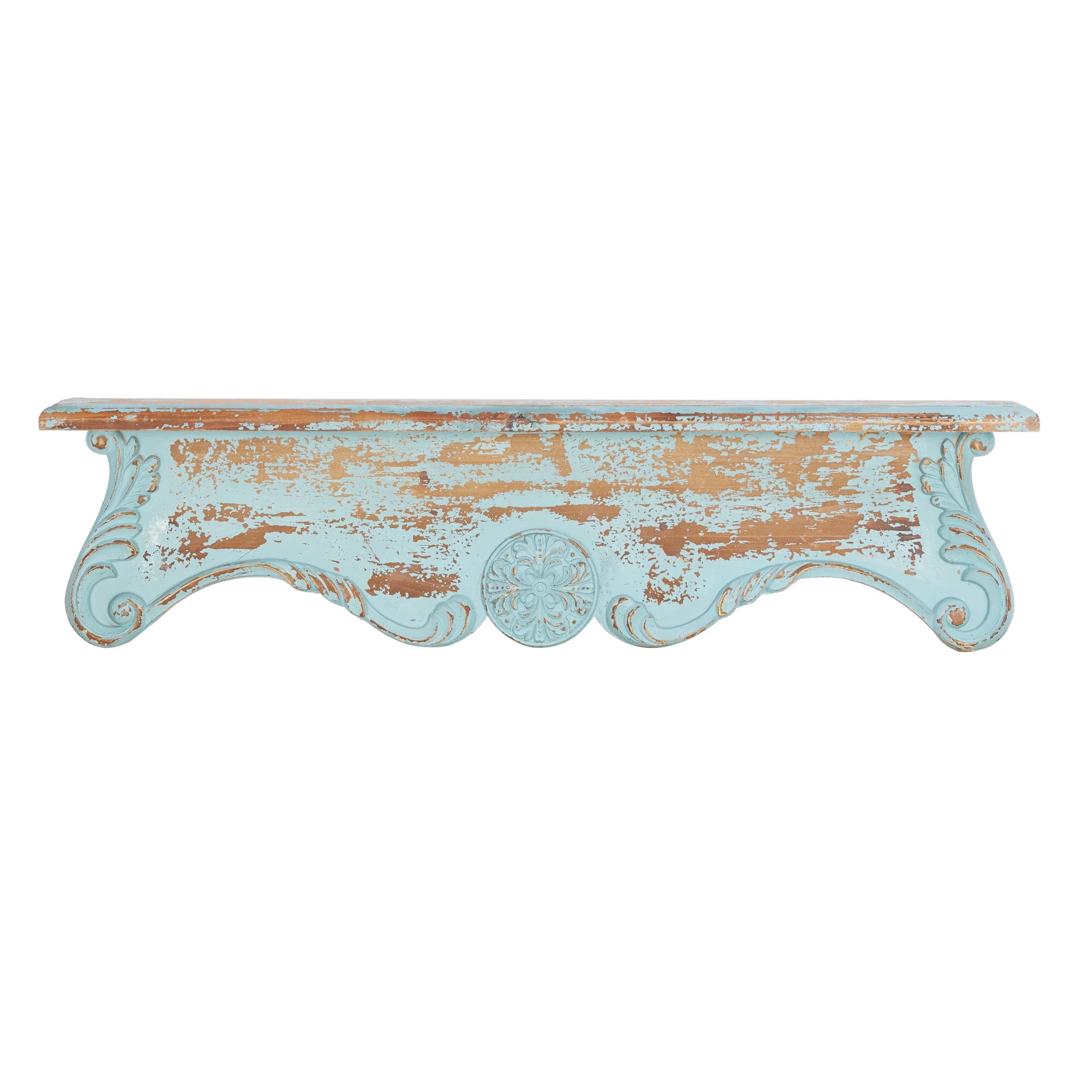 Rustic Elegance Distressed Brown Fir Wood Wall Shelf