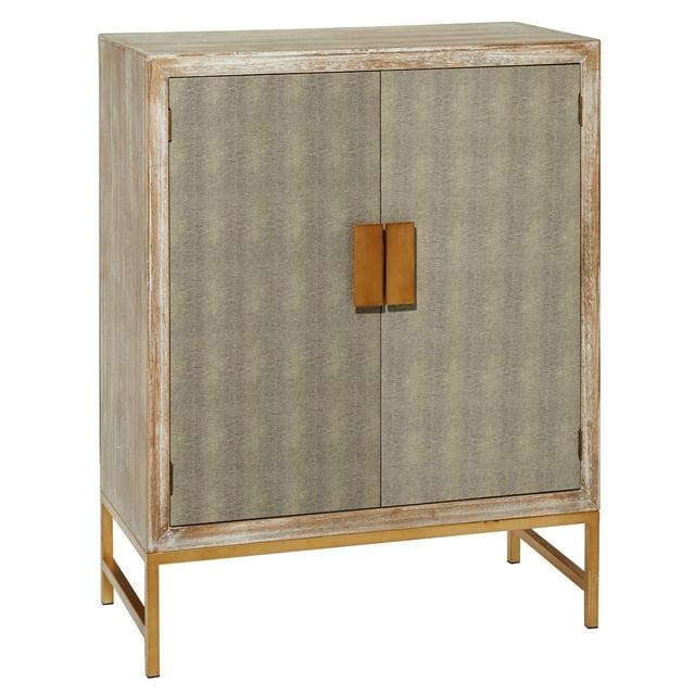 DecMode 32" x 40" Brown Wood Snakeskin Inspired 1 Shelf and 2 Doors Cabinet, 1-Piece