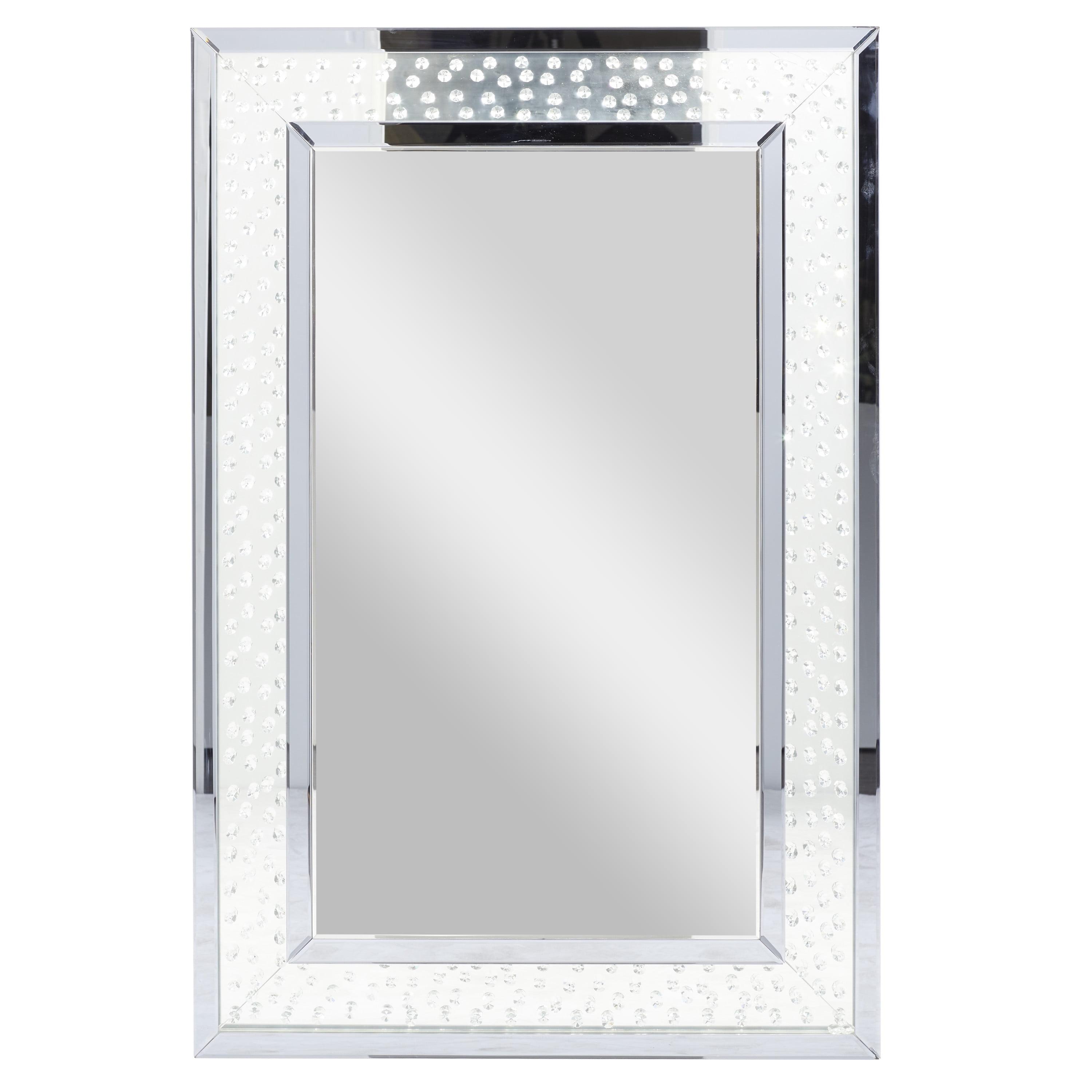 Elegant Rectangular Wood Wall Mirror with Silver Accents