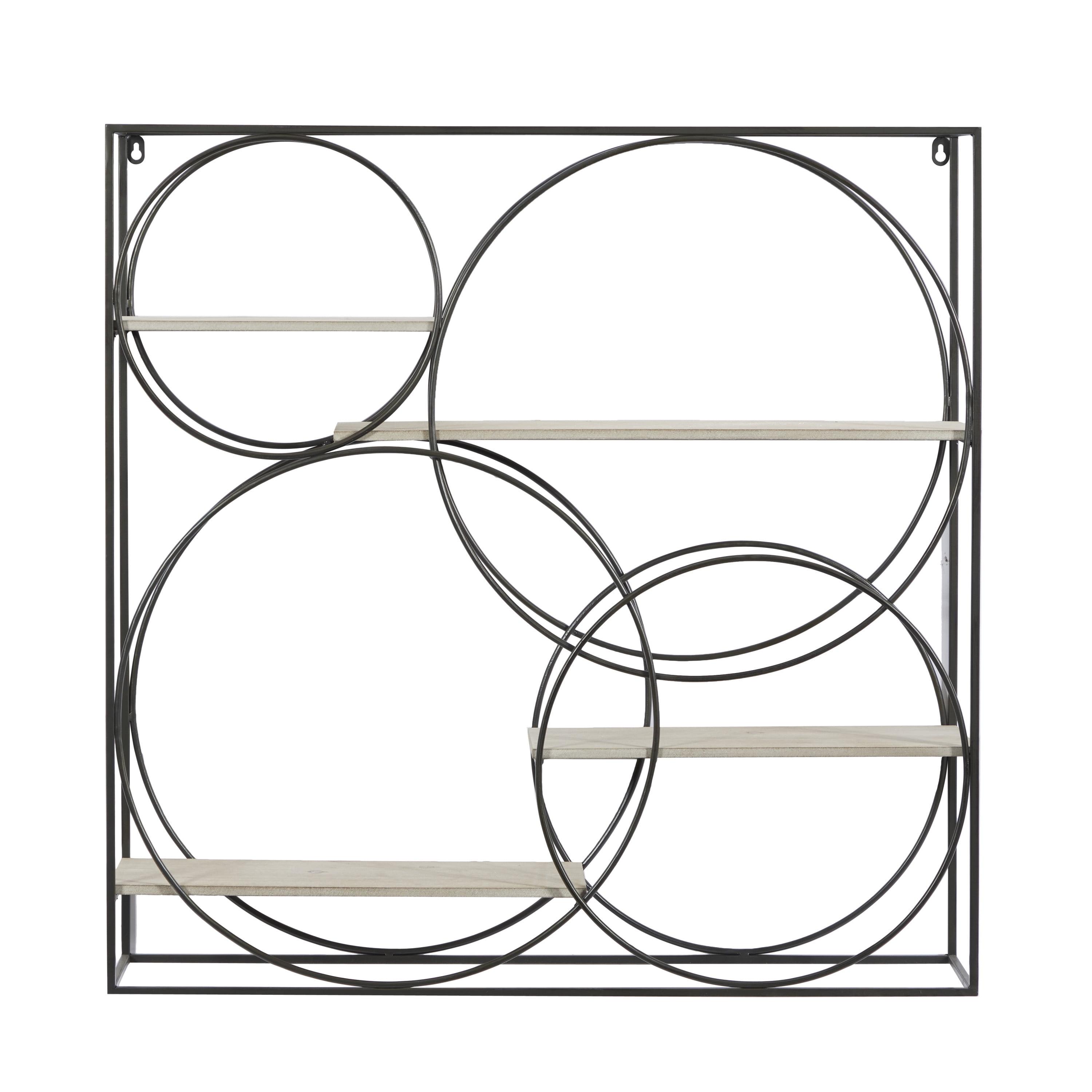 Contemporary Geometric Gray Floating Wall Shelf, 34"x34"