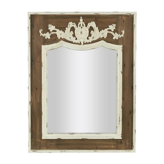 Ophelia & Co. Eberhart Wood Vintage Inspired Acanthus Scroll Floral Brown Wall Mirror with Distressed Cream Accents