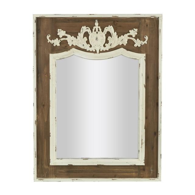 Ophelia & Co. Eberhart Wood Vintage Inspired Acanthus Scroll Floral Brown Wall Mirror with Distressed Cream Accents