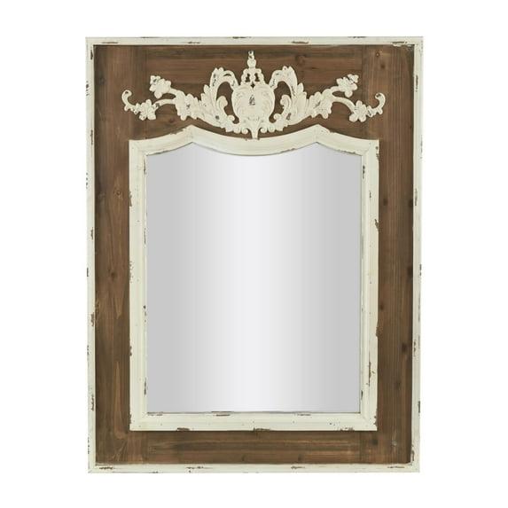 Ophelia & Co. Eberhart Wood Vintage Inspired Acanthus Scroll Floral Brown Wall Mirror with Distressed Cream Accents